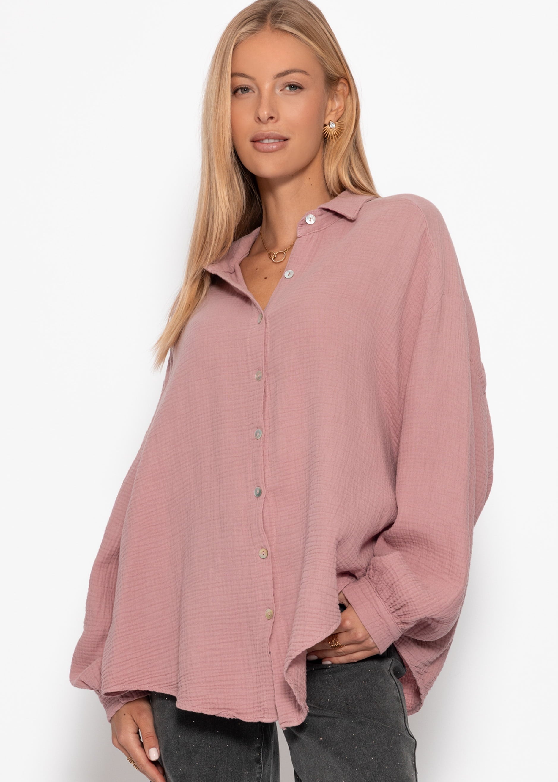 Musselin Bluse oversize, kurz, altrosa – Bekleidung > Blusen > Musselin > Oversize | FormaLuxe