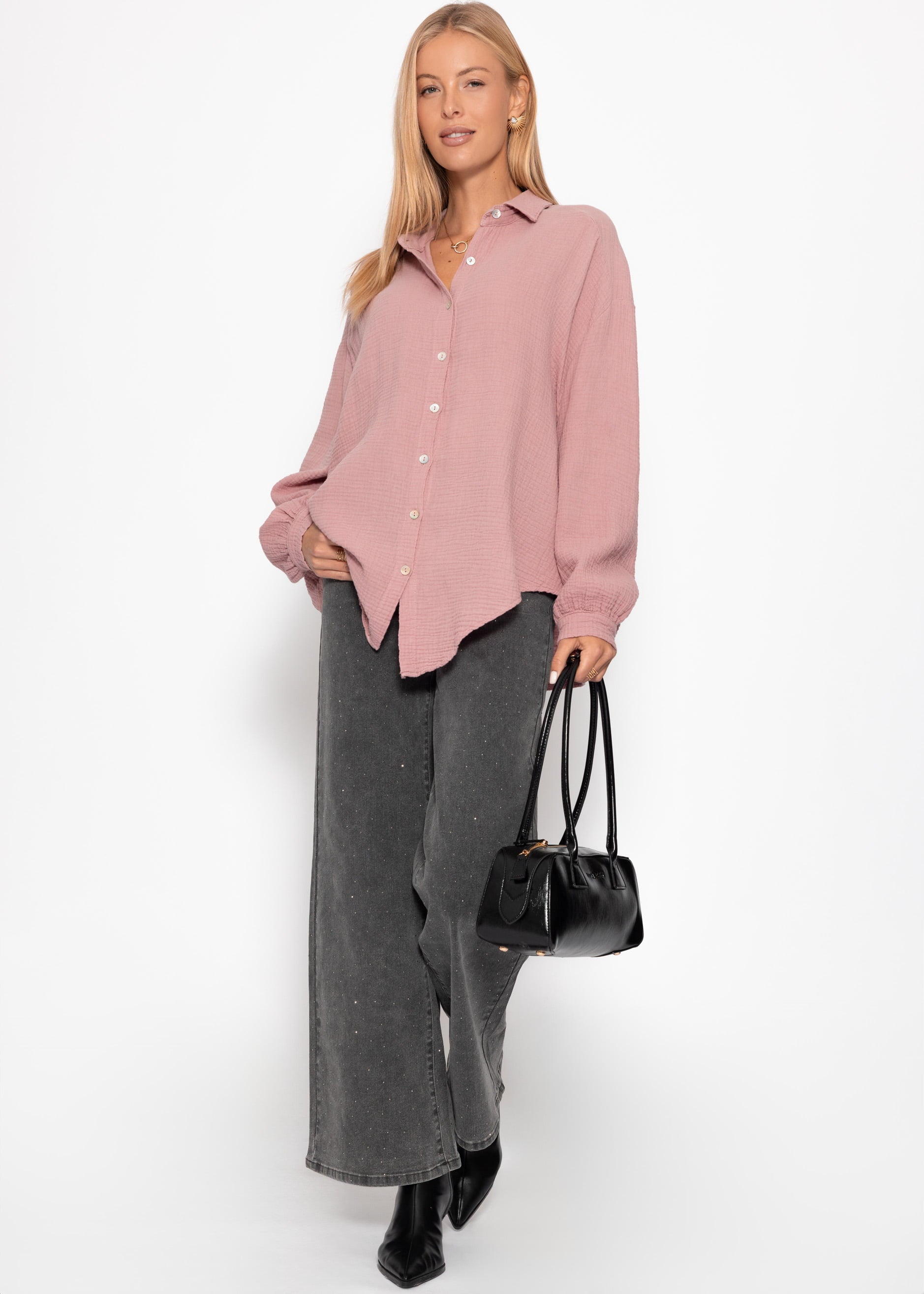 Musselin Bluse oversize, kurz, altrosa – Bekleidung > Blusen > Musselin > Oversize | FormaLuxe