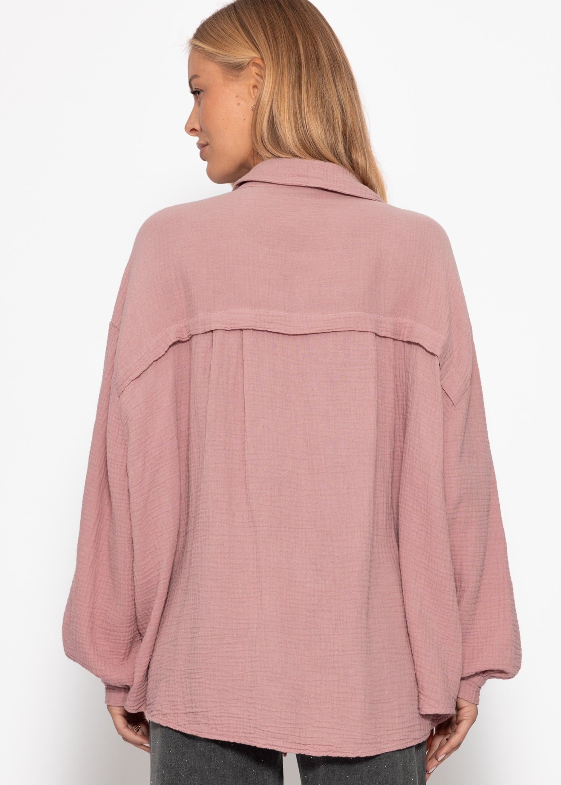 Musselin Bluse oversize, kurz, altrosa – Bekleidung > Blusen > Musselin > Oversize | FormaLuxe