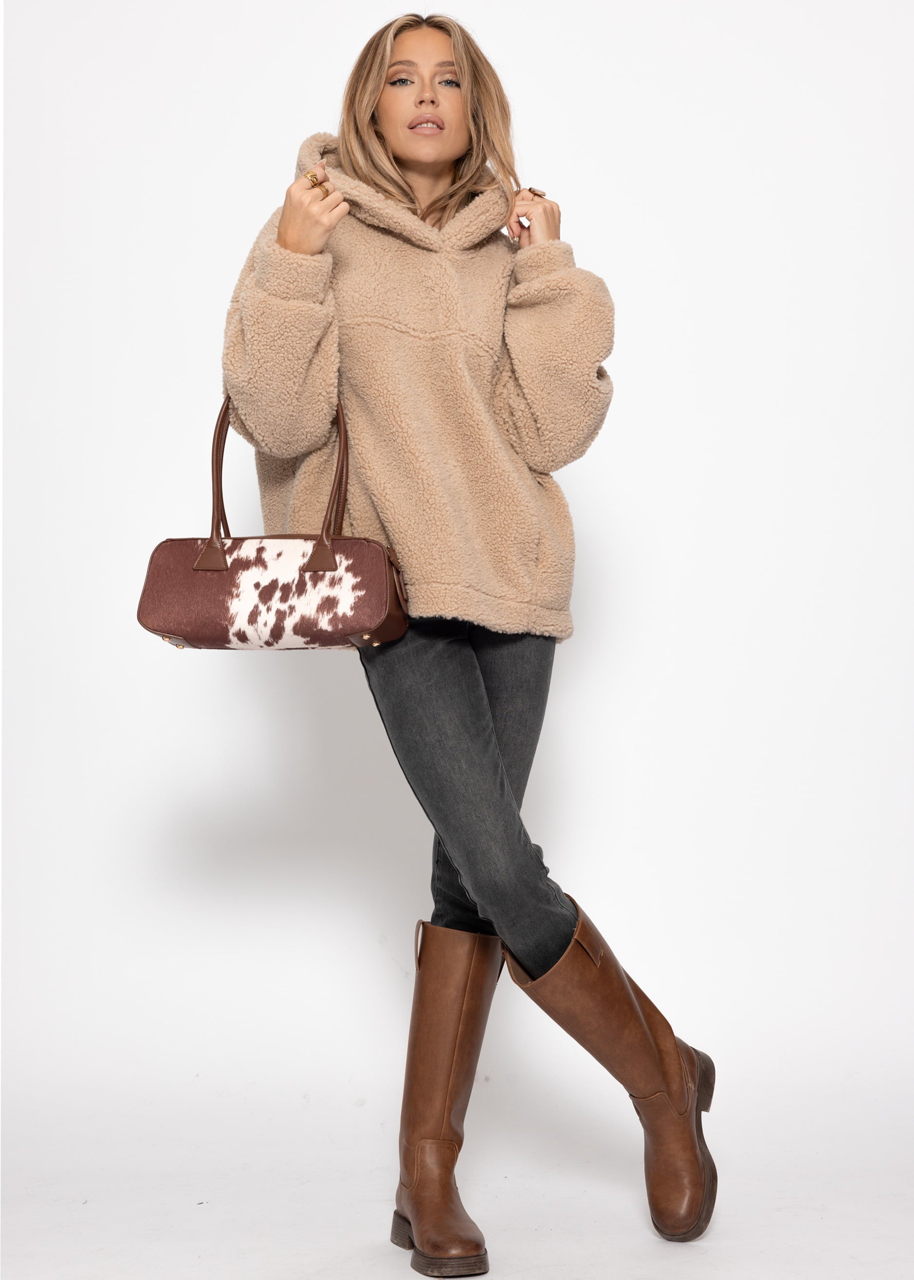 Oversize Teddy Sweatshirt mit Kapuze -  beige – Bekleidung > Hoodies > Teddy | FormaLuxe