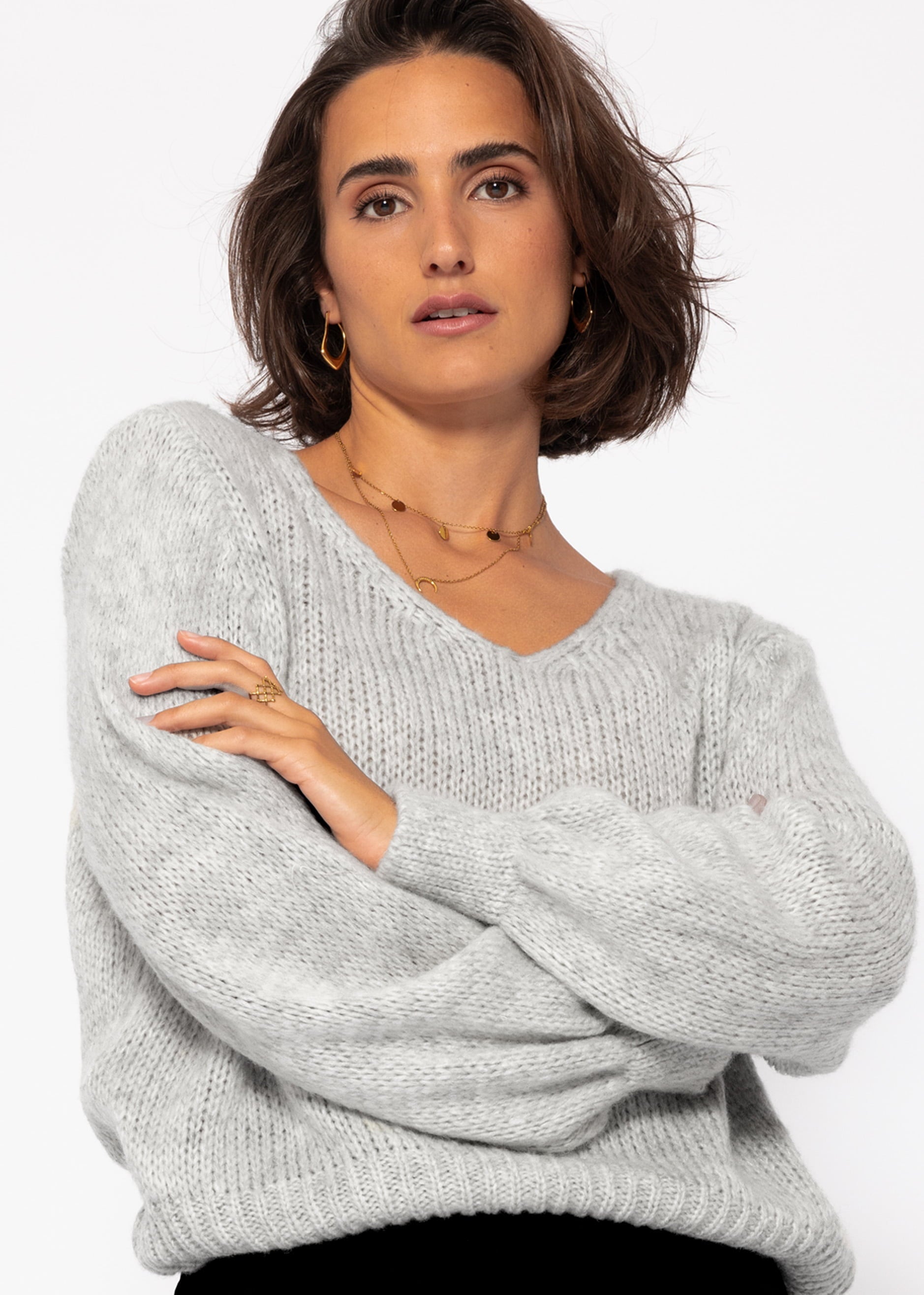 Pullover mit V-Ausschnitt - hellgrau – Bekleidung > Pullover | FormaLuxe