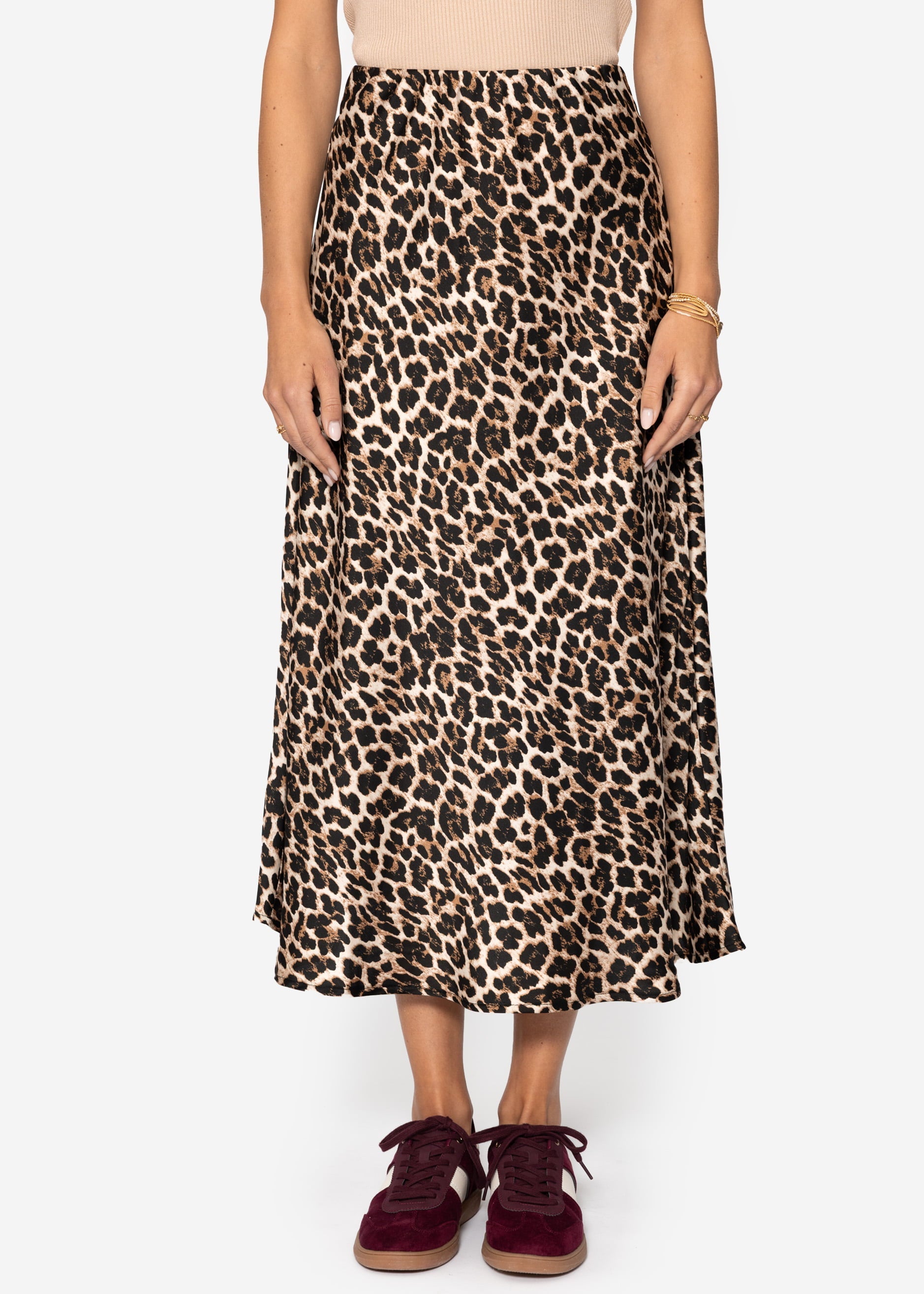 Satin Rock mit Leo-Print, braun – Bekleidung > Röcke | FormaLuxe