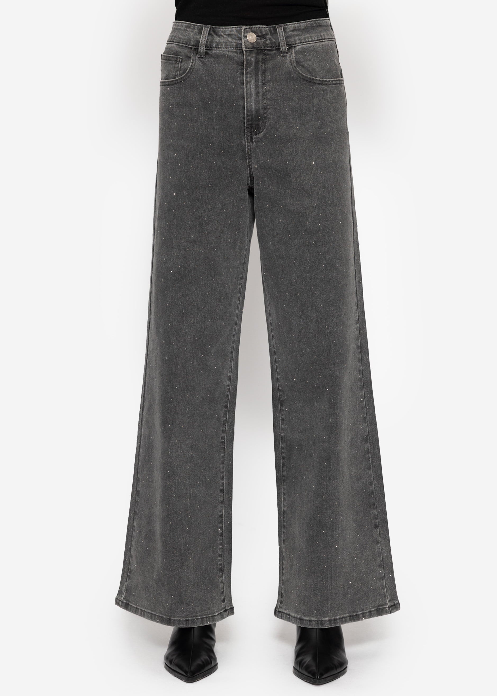 Wide Leg Jeans mit Strasssteinen - dunkelgrau – Bekleidung > Jeans | FormaLuxe