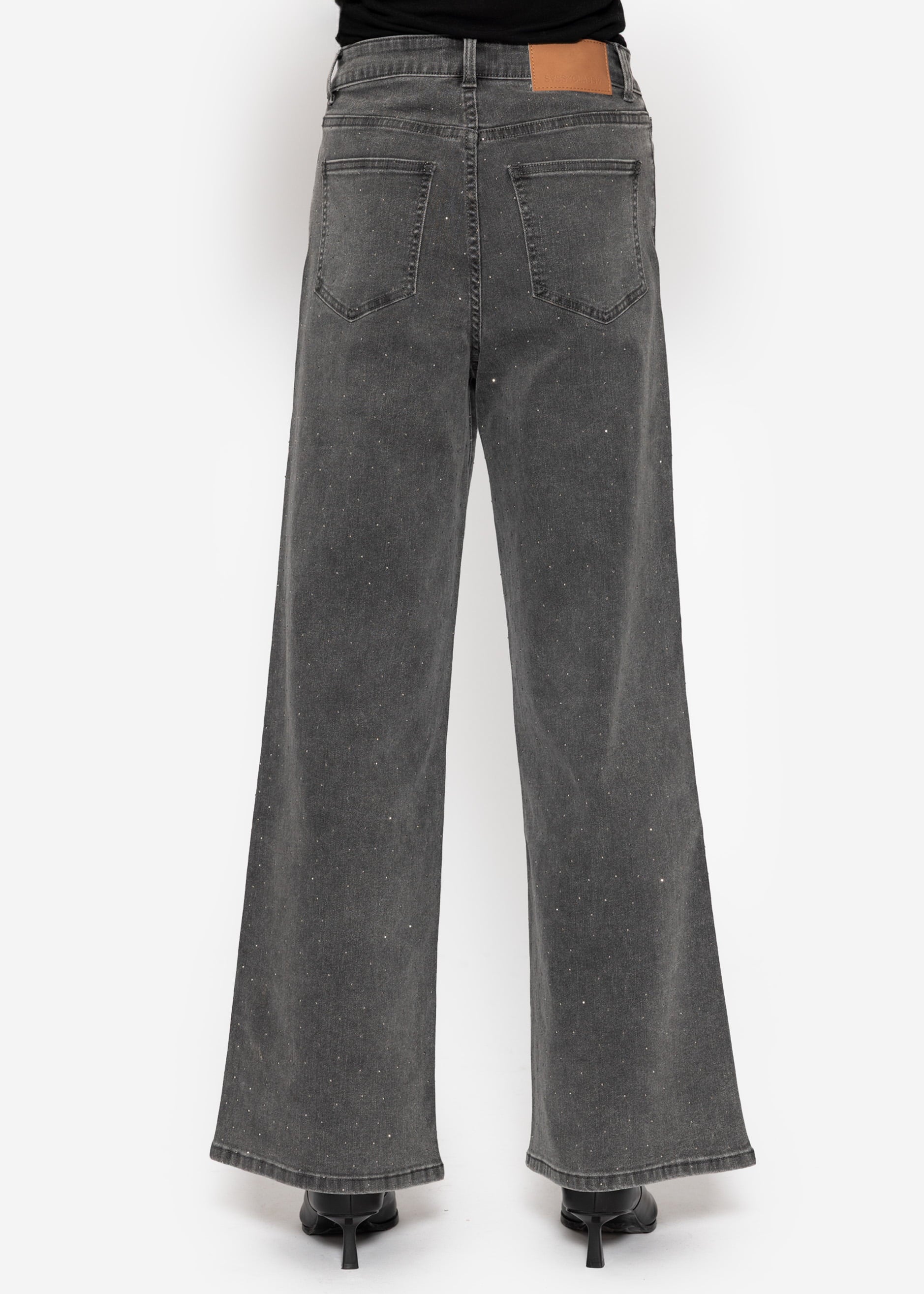 Wide Leg Jeans mit Strasssteinen - dunkelgrau – Bekleidung > Jeans | FormaLuxe
