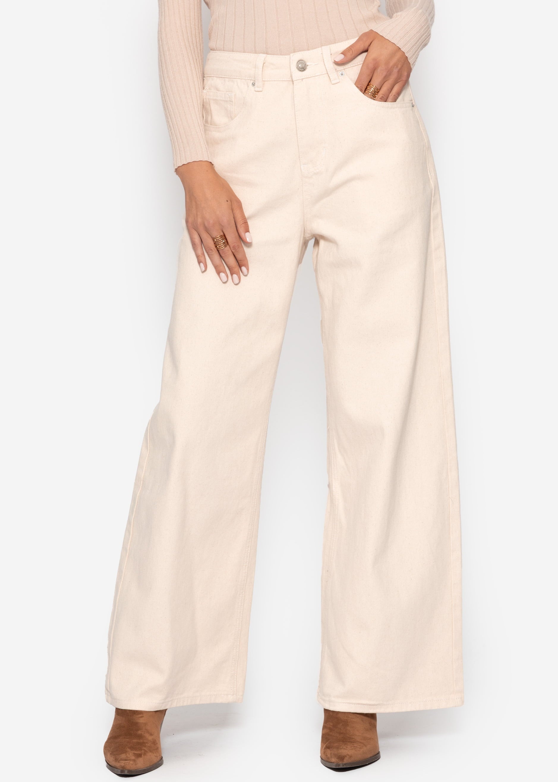 Wide Leg Jeans mit hohem Bund - beige – Bekleidung > Jeans | FormaLuxe