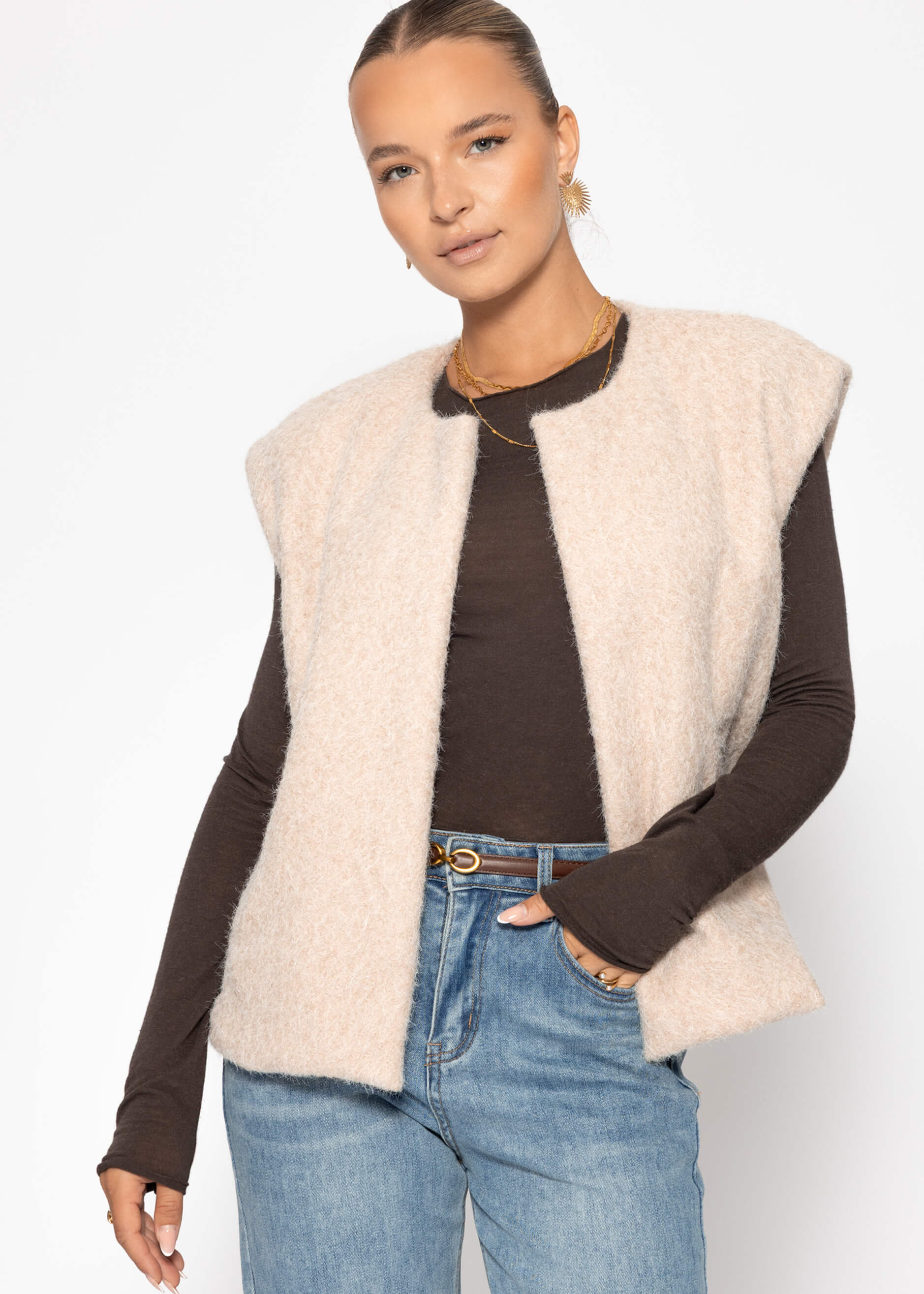 Ärmellose Weste mit Wollstruktur - beige – Bekleidung > Westen | FormaLuxe