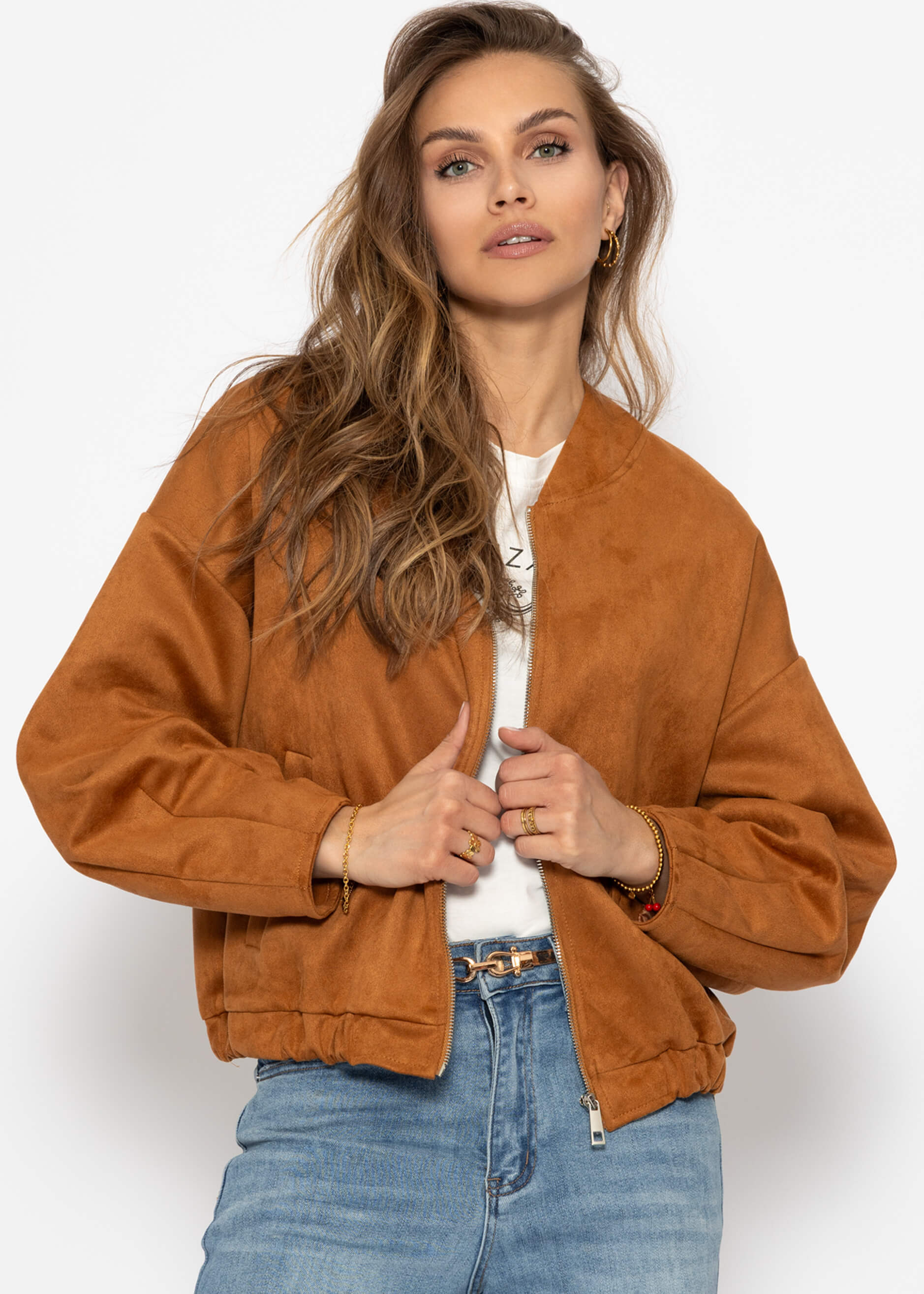Oversize Bomberjacke in Wildlederoptik - braun – Bekleidung > Jacken | FormaLuxe
