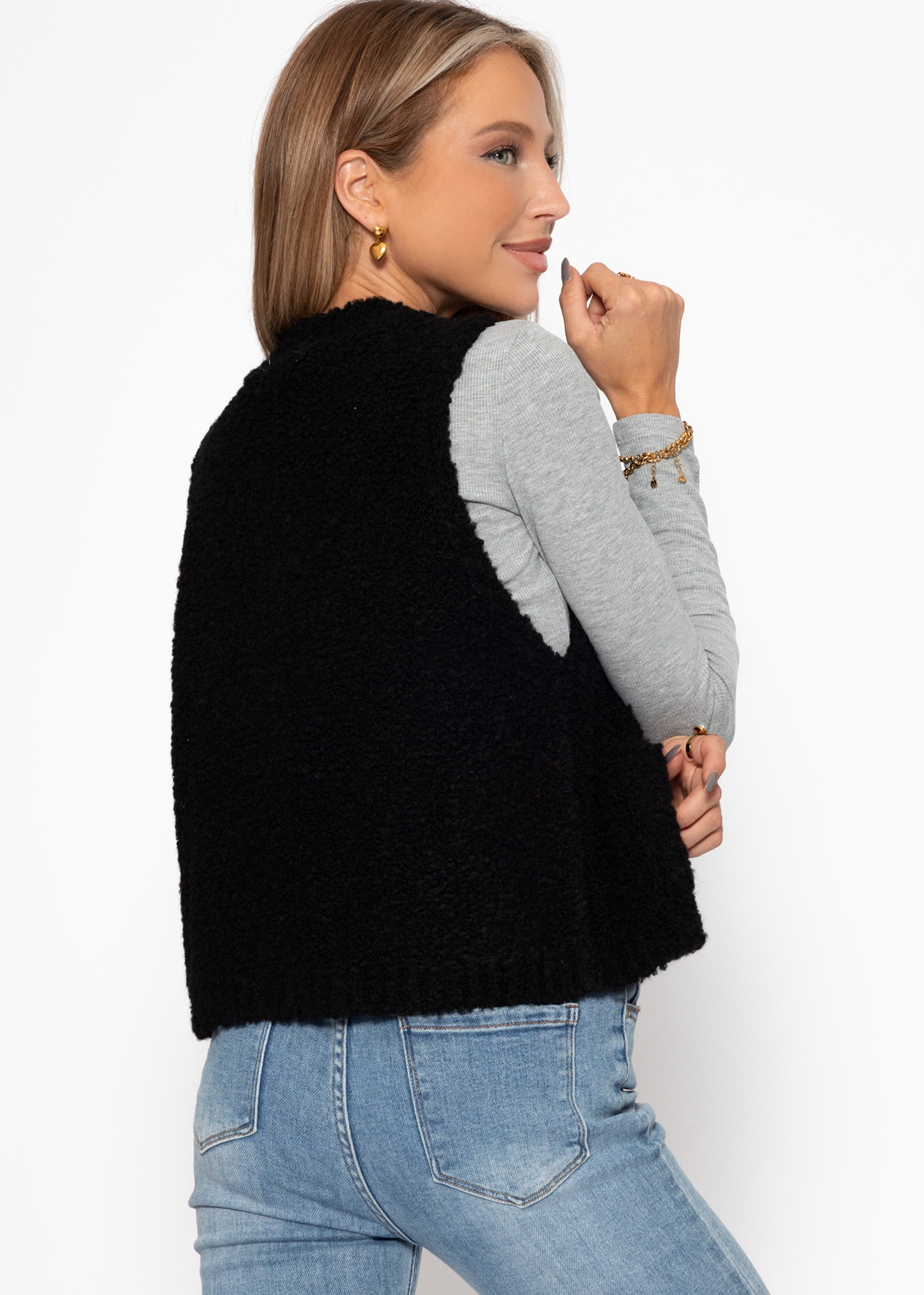 Bouclé-Weste mit Taschen - schwarz – Bekleidung > Westen | FormaLuxe