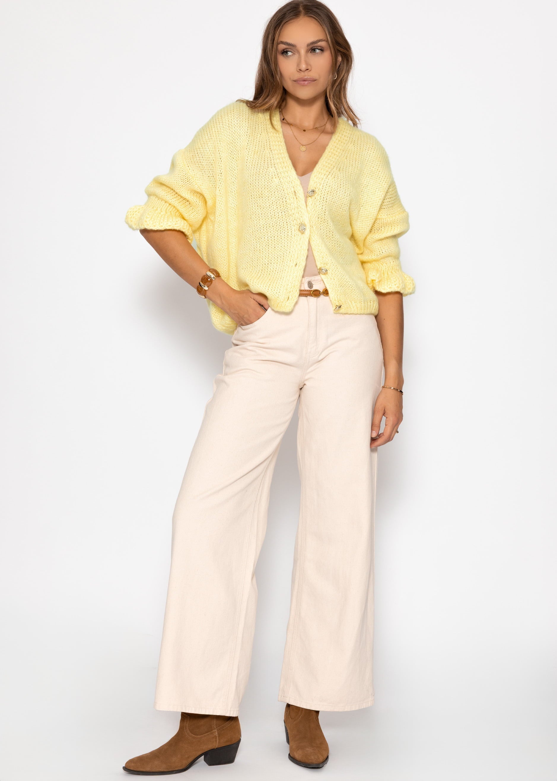 Cardigan mit 3/4-Ärmeln - buttergelb – Bekleidung > Cardigans | FormaLuxe