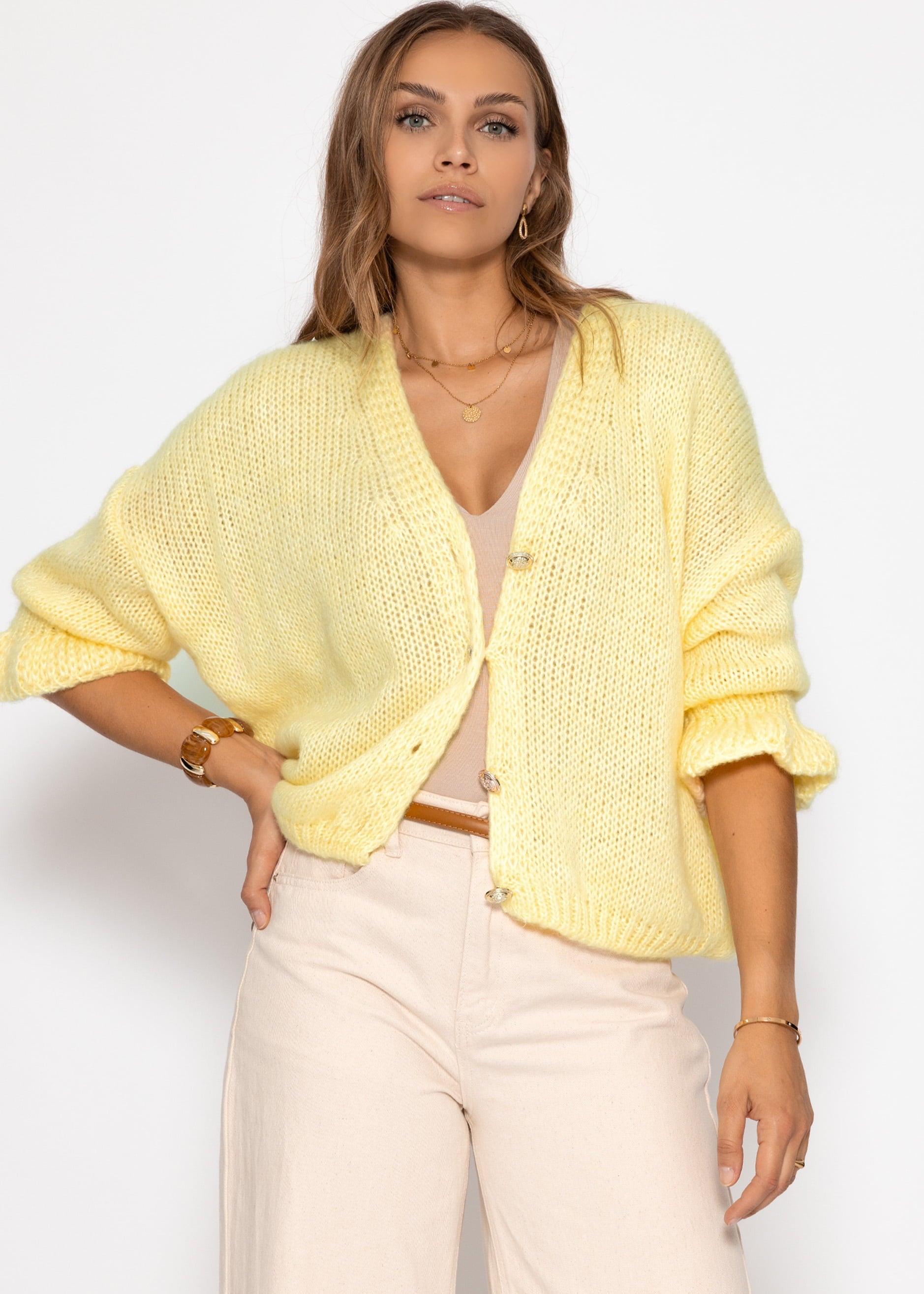 Cardigan mit 3/4-Ärmeln - buttergelb – Bekleidung > Cardigans | FormaLuxe