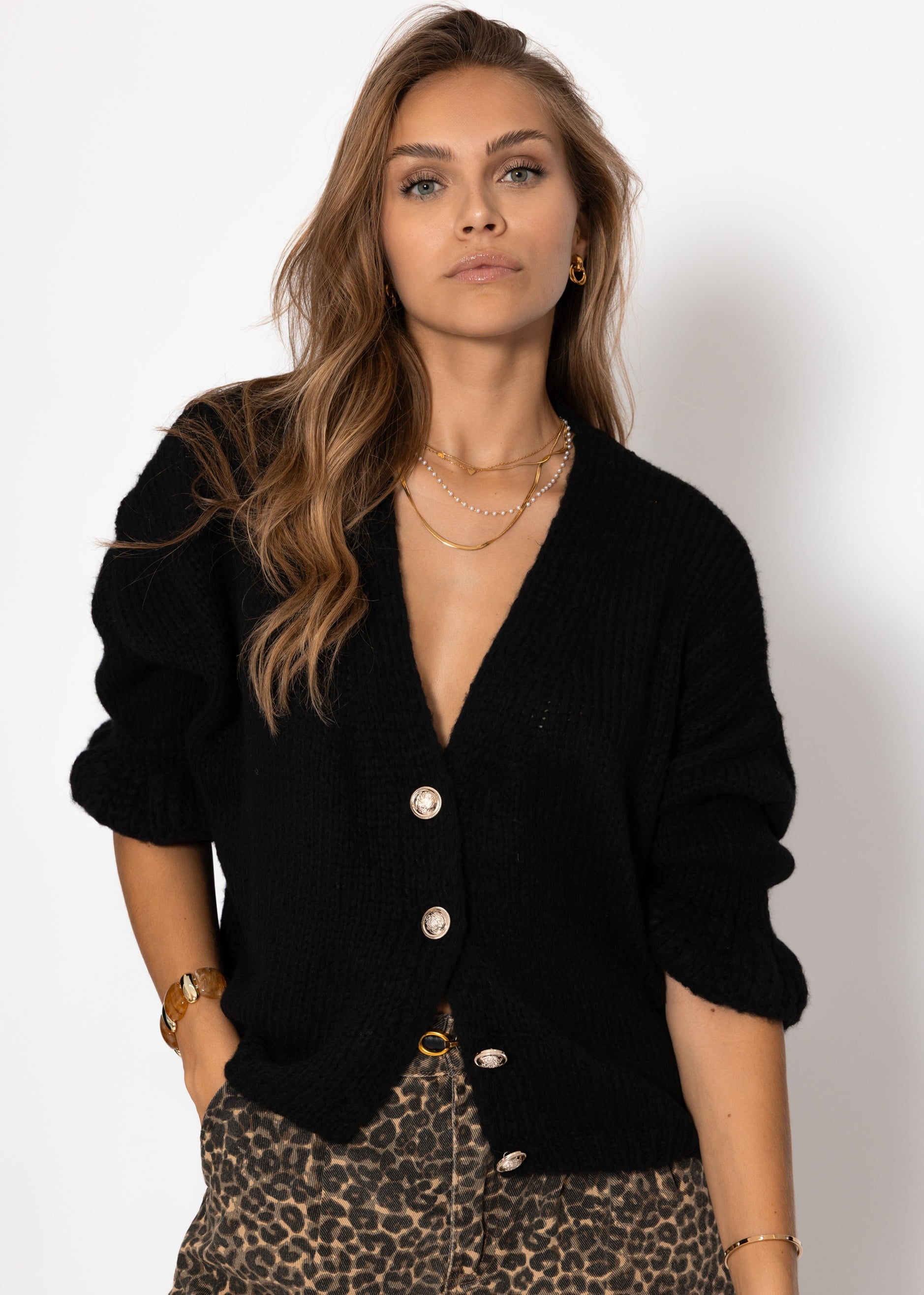 Cardigan mit 3/4-Ärmeln - schwarz – Bekleidung > Cardigans | FormaLuxe