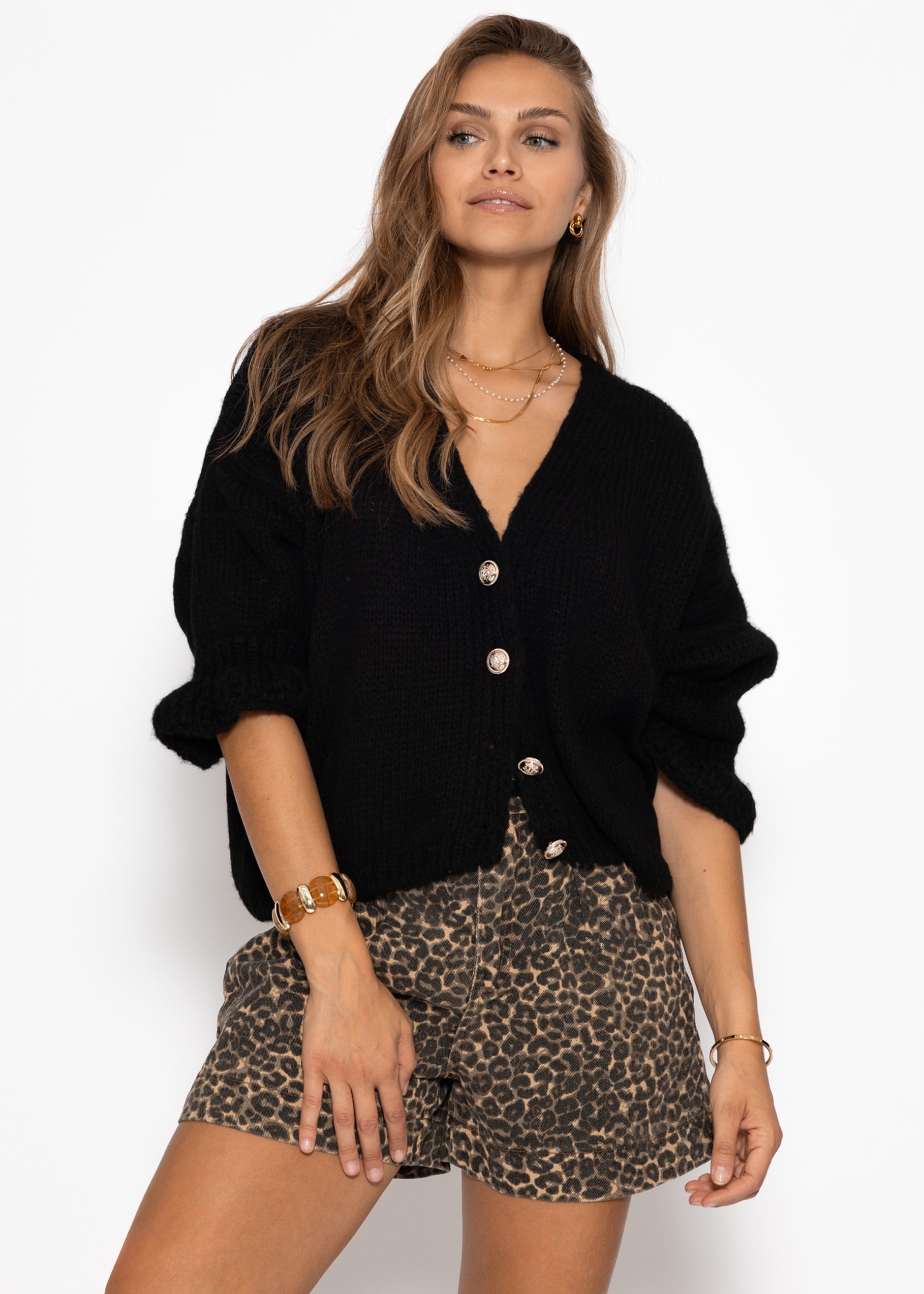 Cardigan mit 3/4-Ärmeln - schwarz – Bekleidung > Cardigans | FormaLuxe
