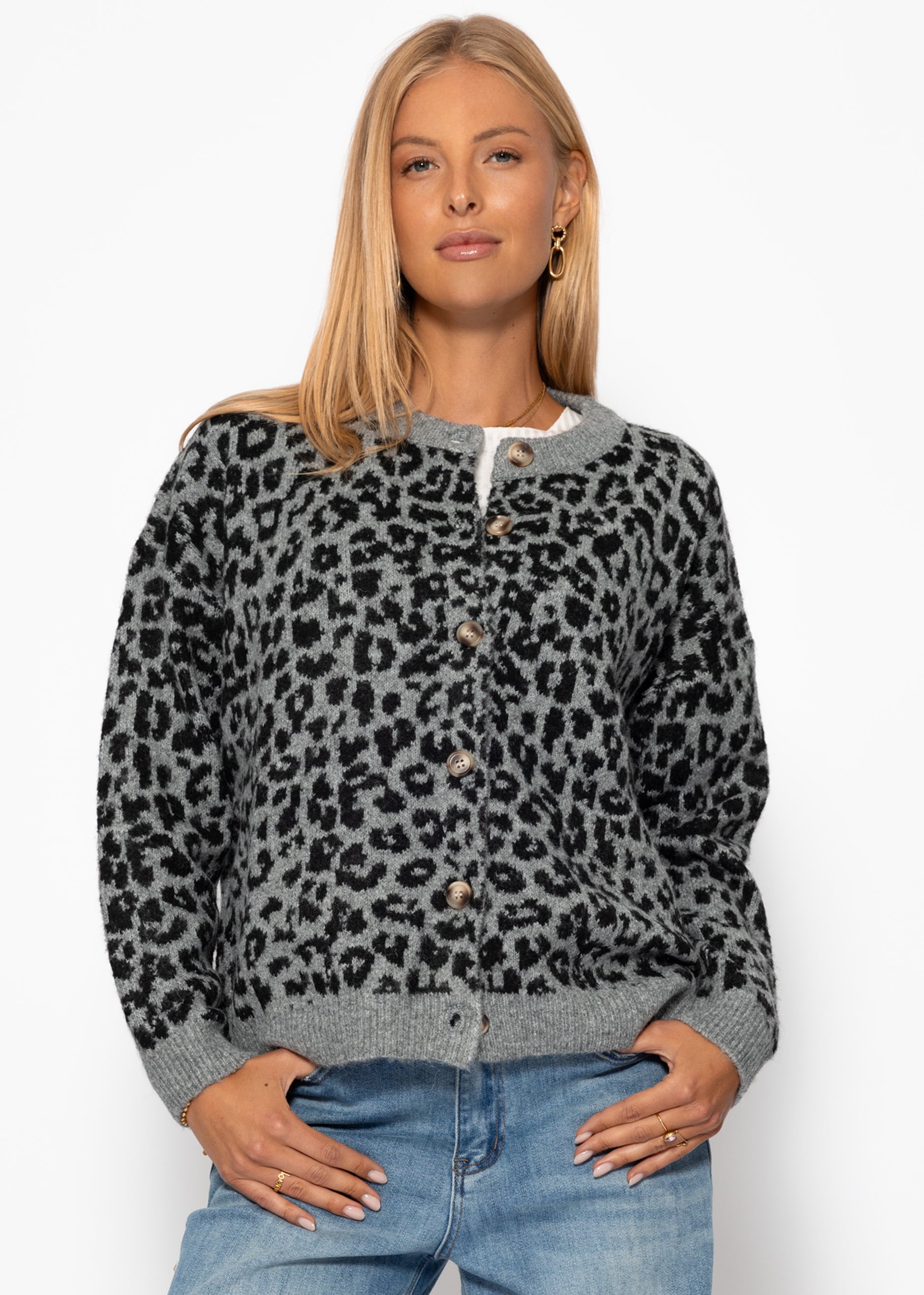 Cardigan mit Leo-Muster - grau – Bekleidung > Cardigans | FormaLuxe