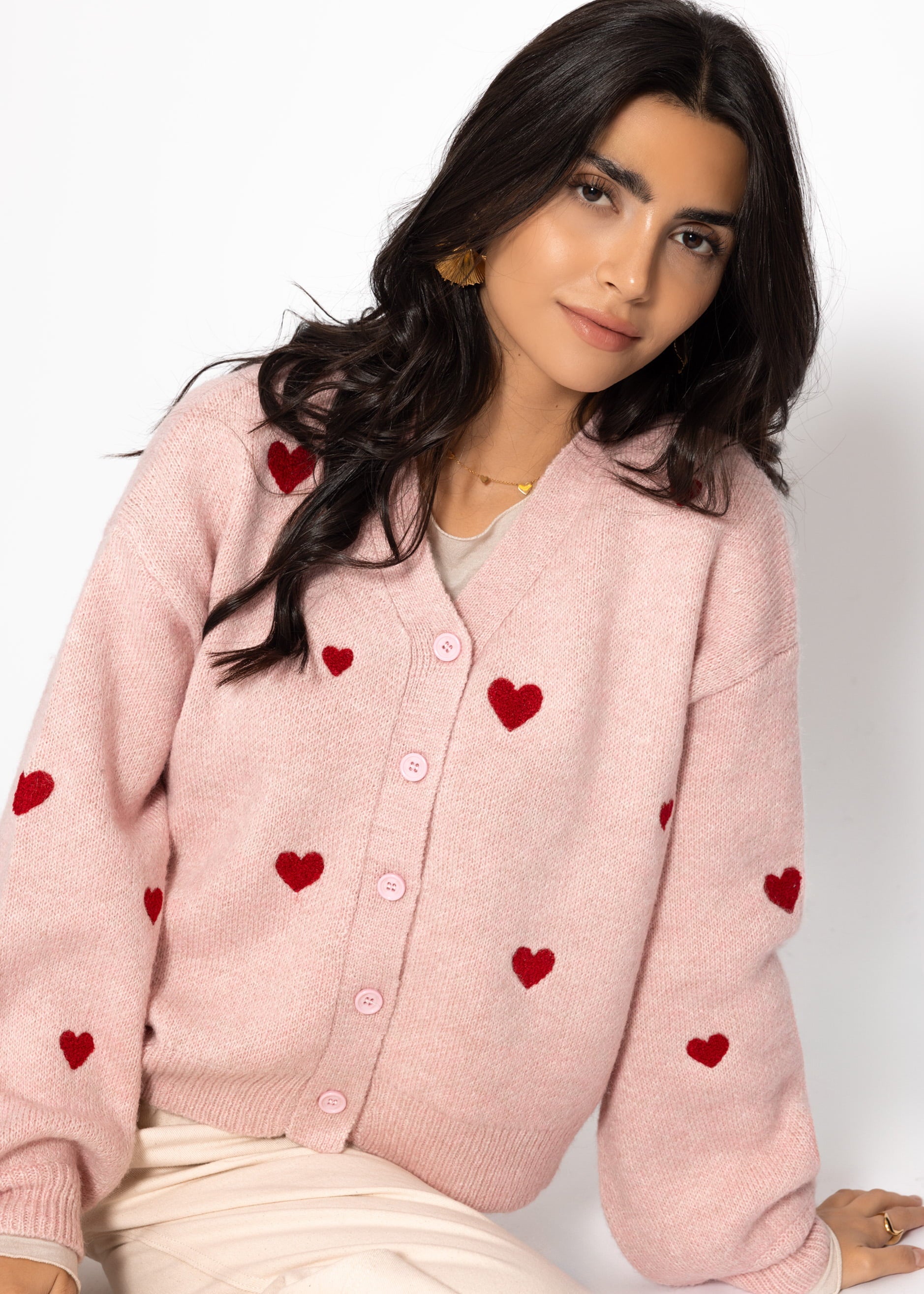 Cardigan mit roten Herzen - rosa – Bekleidung > Cardigans | FormaLuxe