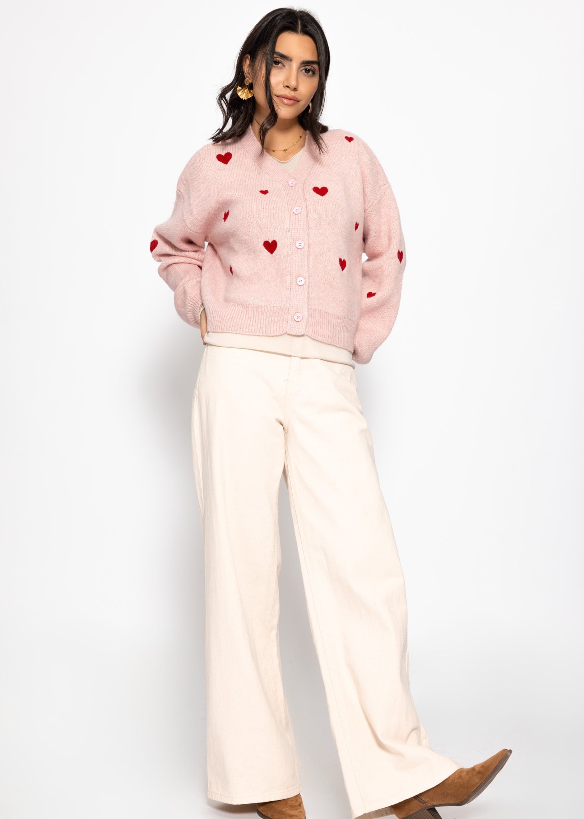 Cardigan mit roten Herzen - rosa – Bekleidung > Cardigans | FormaLuxe