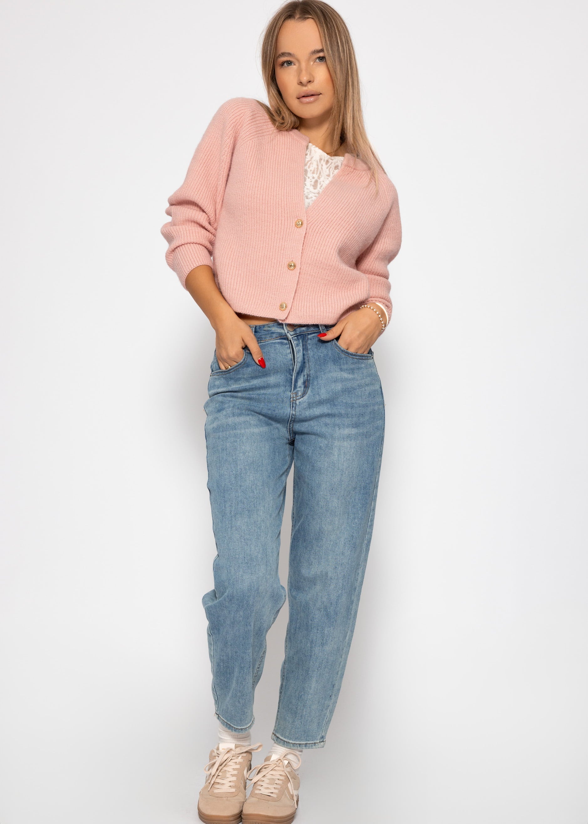 Cardigan mit V-Ausschnitt - altrosa – Bekleidung > Cardigans | FormaLuxe
