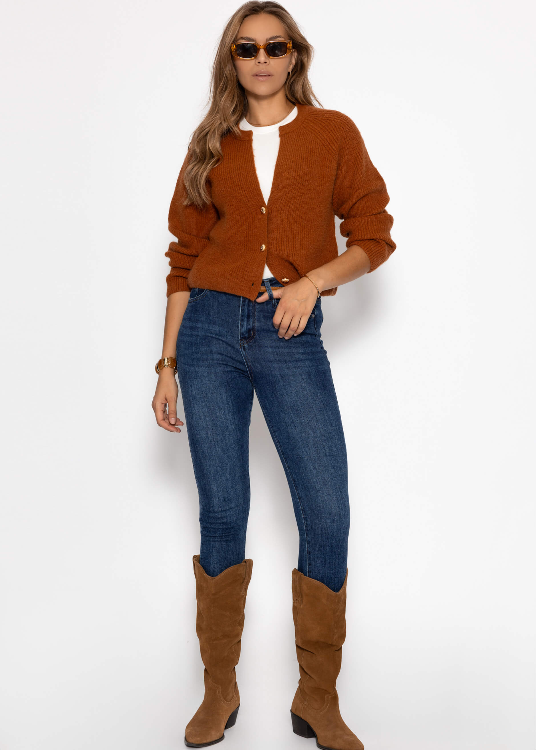 Cardigan mit V-Ausschnitt - braun – Bekleidung > Cardigans | FormaLuxe