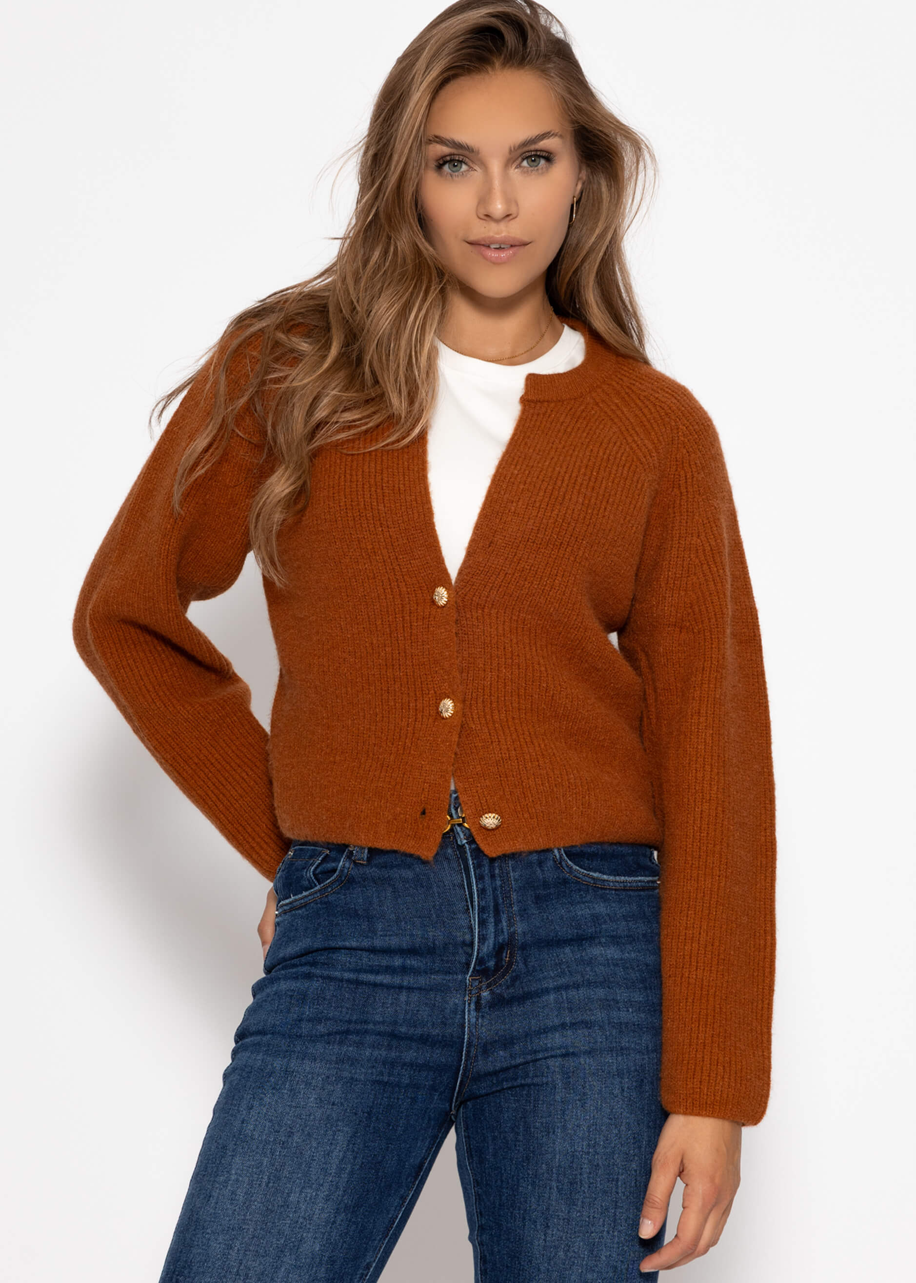 Cardigan mit V-Ausschnitt - braun – Bekleidung > Cardigans | FormaLuxe