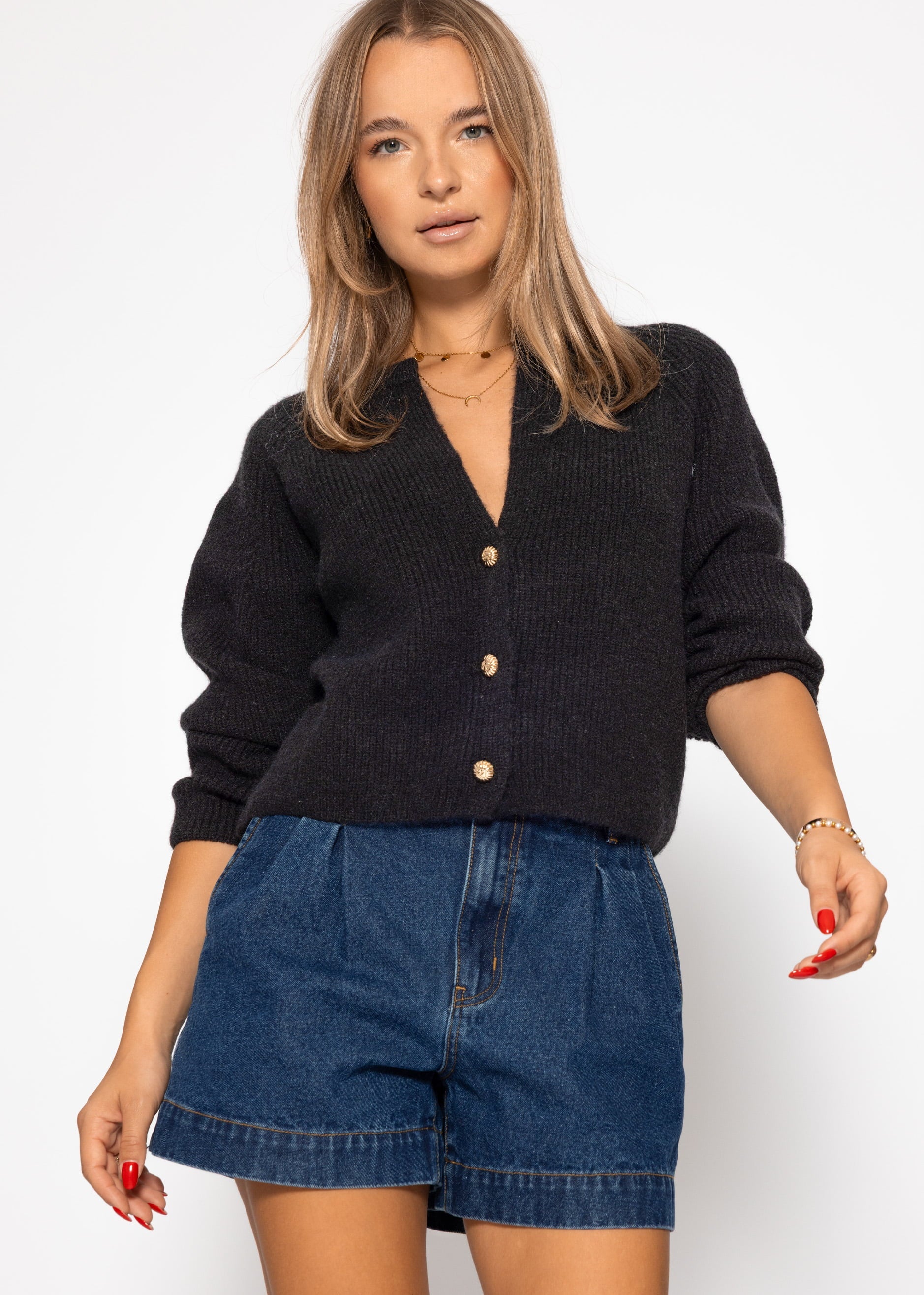 Cardigan mit V-Ausschnitt - schwarz – Bekleidung > Cardigans | FormaLuxe
