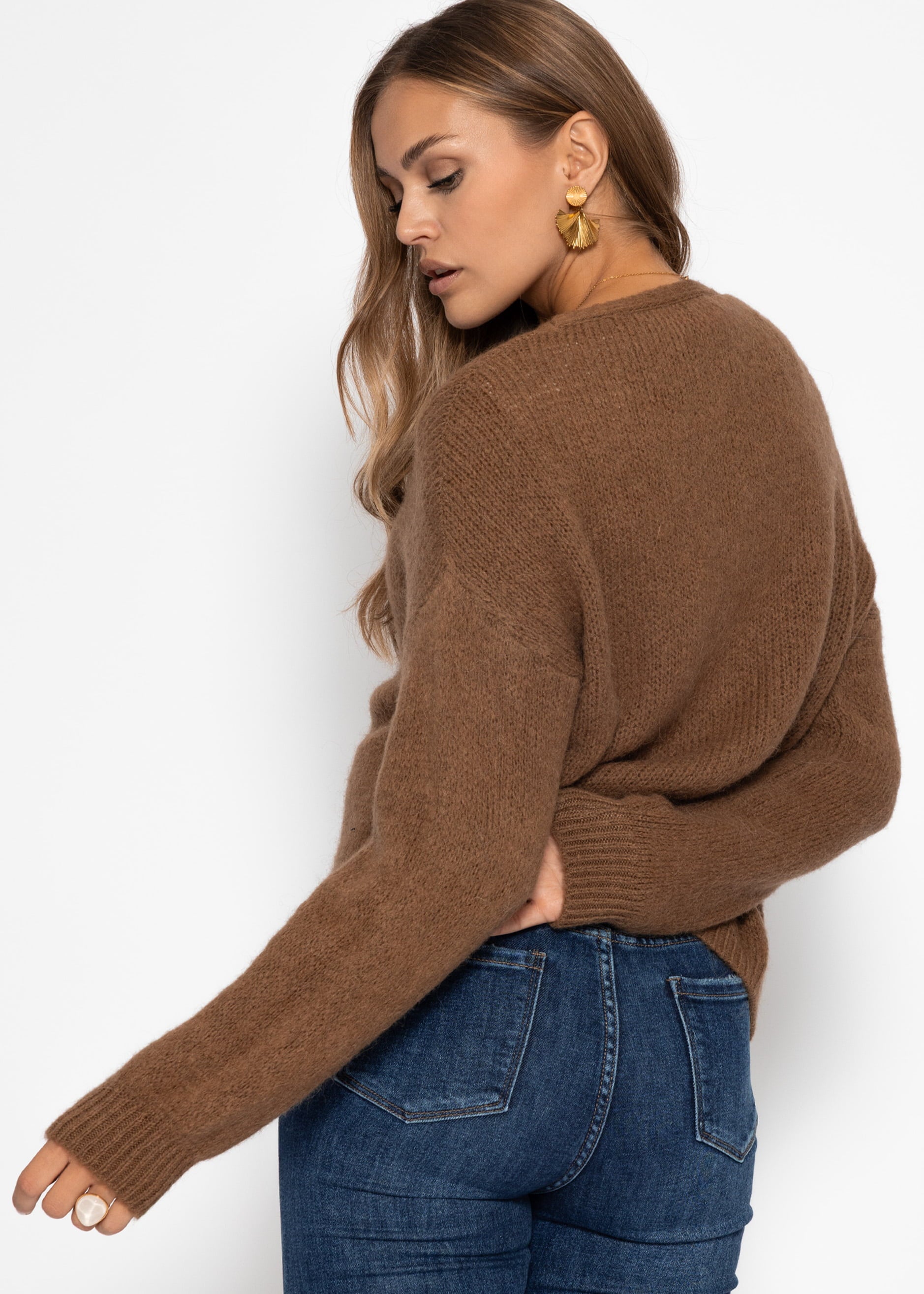 Cardigan mit V-Ausschnitt und Knopfleiste - braun – Bekleidung > Cardigans | FormaLuxe