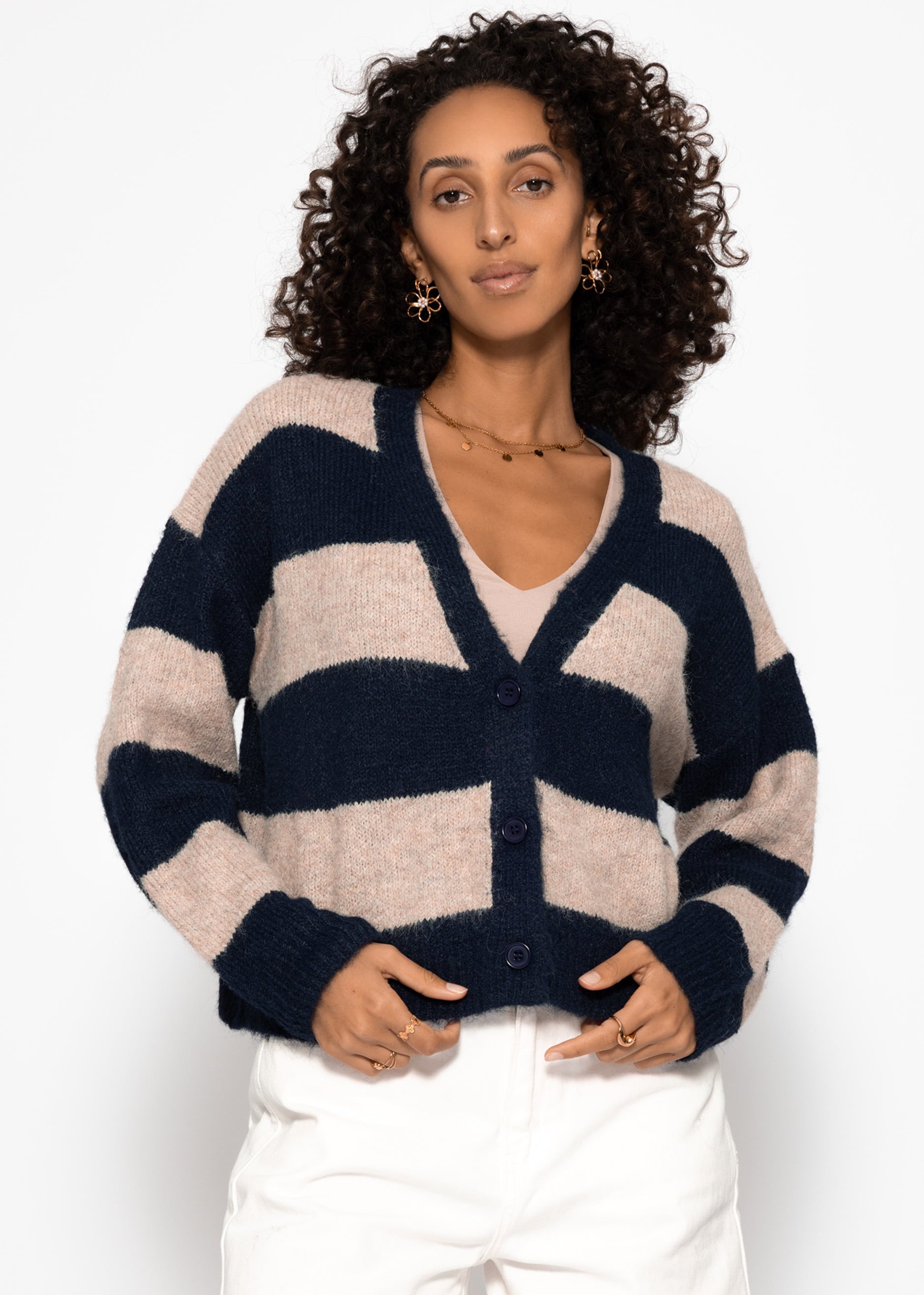 Cardigan mit Blockstreifen und V-Ausschnitt - dunkelblau – Bekleidung > Cardigans | FormaLuxe
