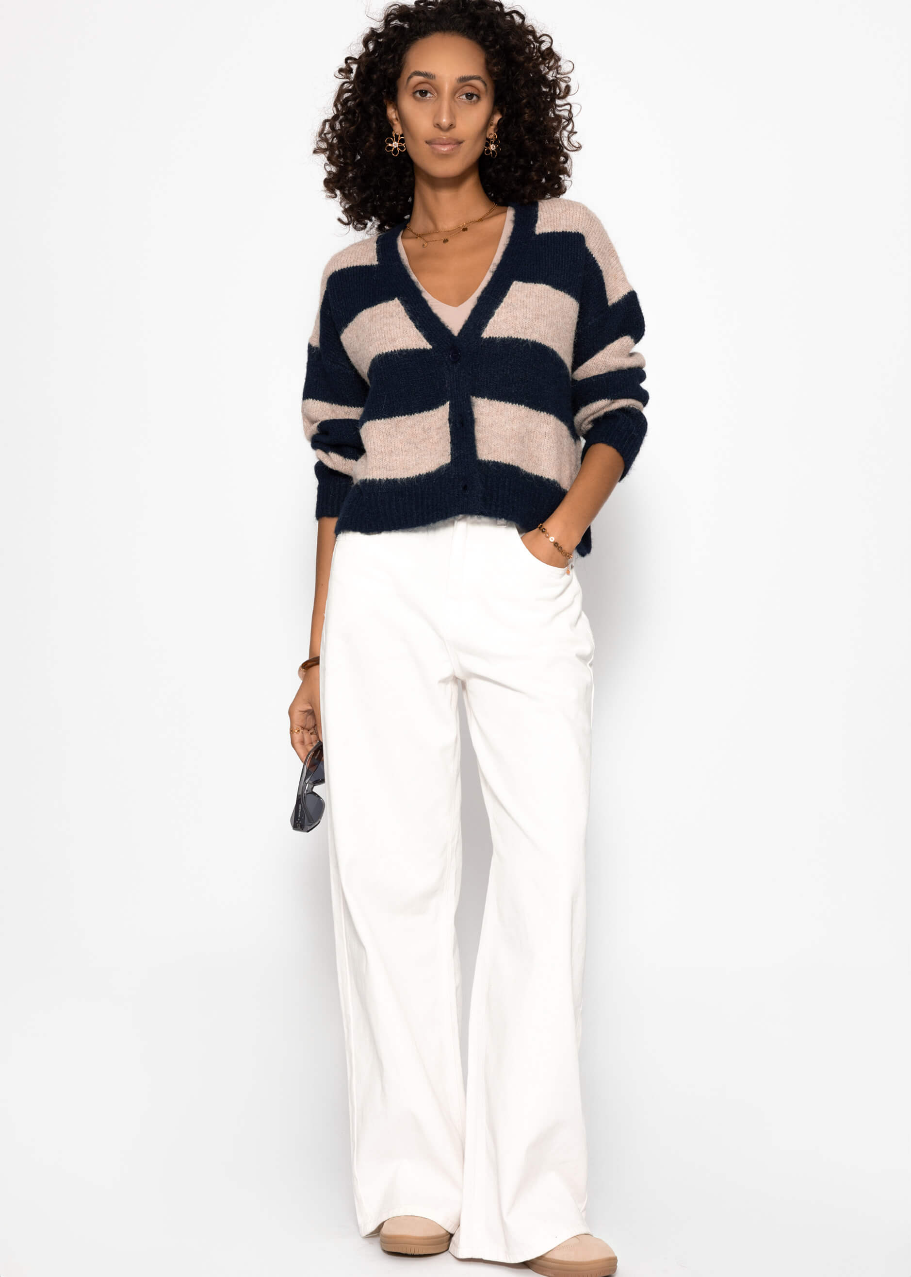 Cardigan mit Blockstreifen und V-Ausschnitt - dunkelblau – Bekleidung > Cardigans | FormaLuxe