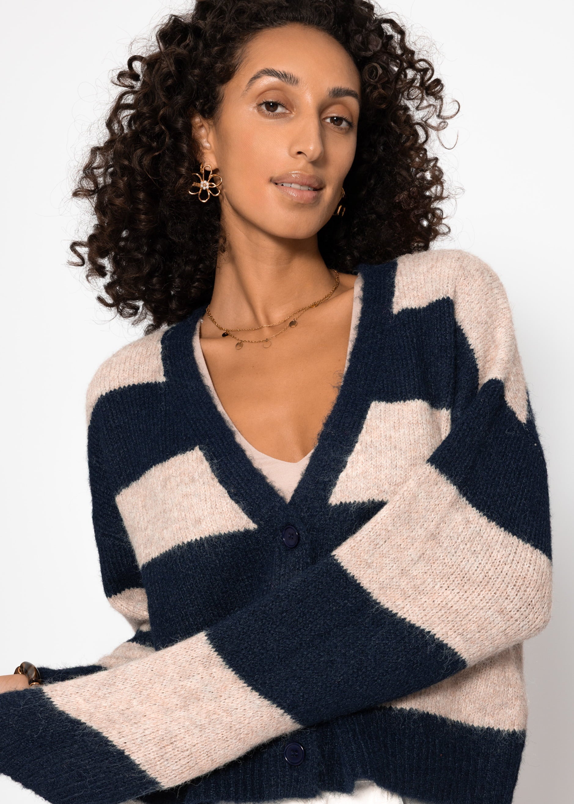 Cardigan mit Blockstreifen und V-Ausschnitt - dunkelblau – Bekleidung > Cardigans | FormaLuxe