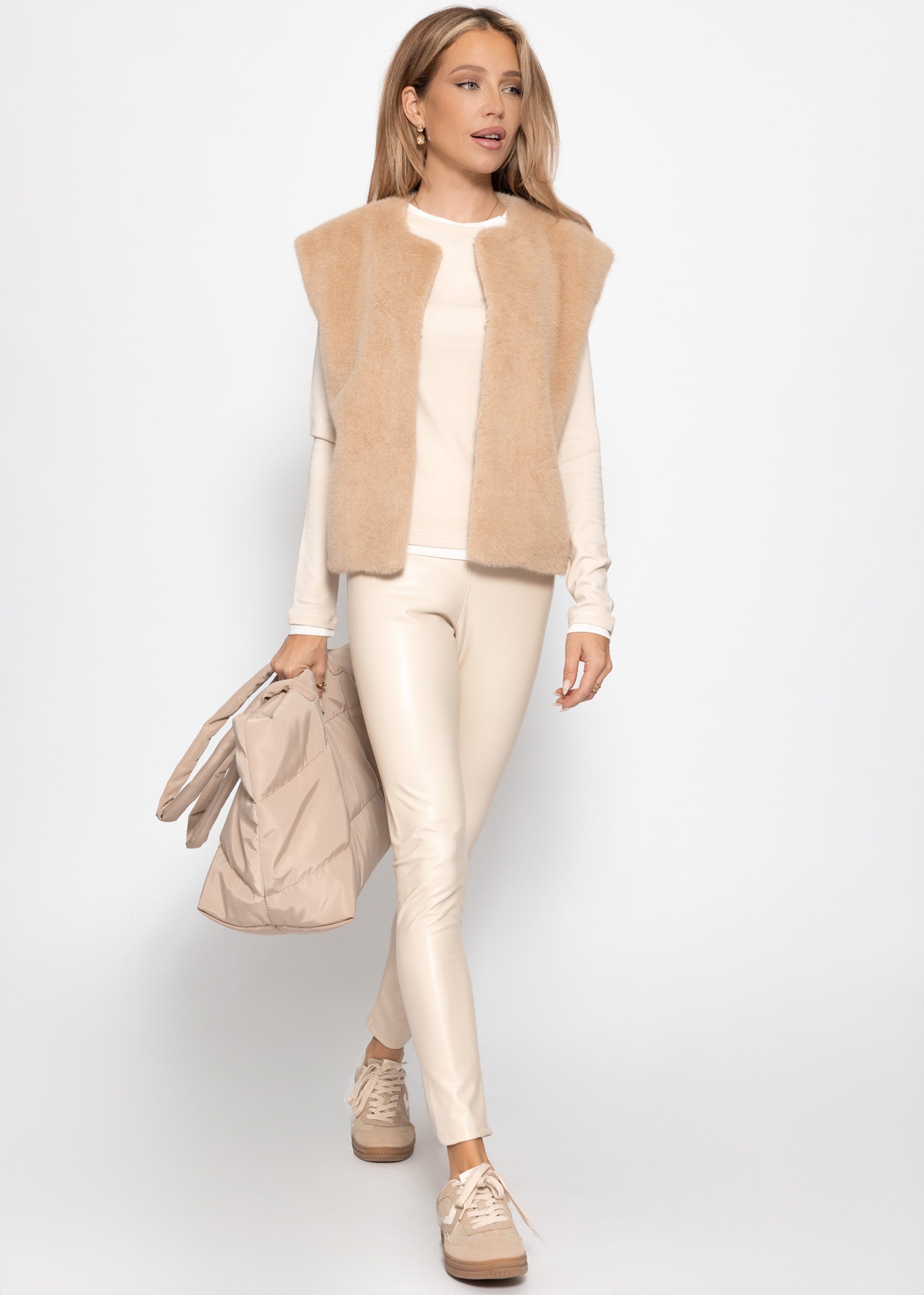 Elegante Kunstfell Weste - beige – Bekleidung > Westen | FormaLuxe