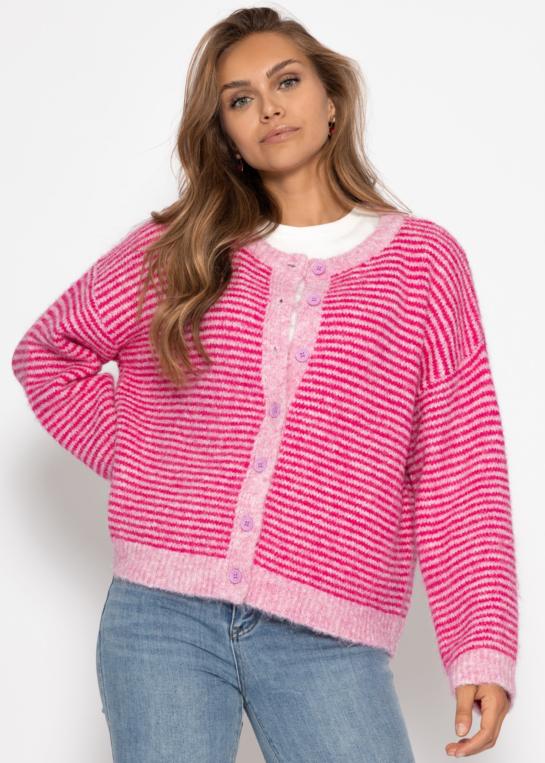 Gestreifter Cardigan - pink – Bekleidung > Cardigans | FormaLuxe