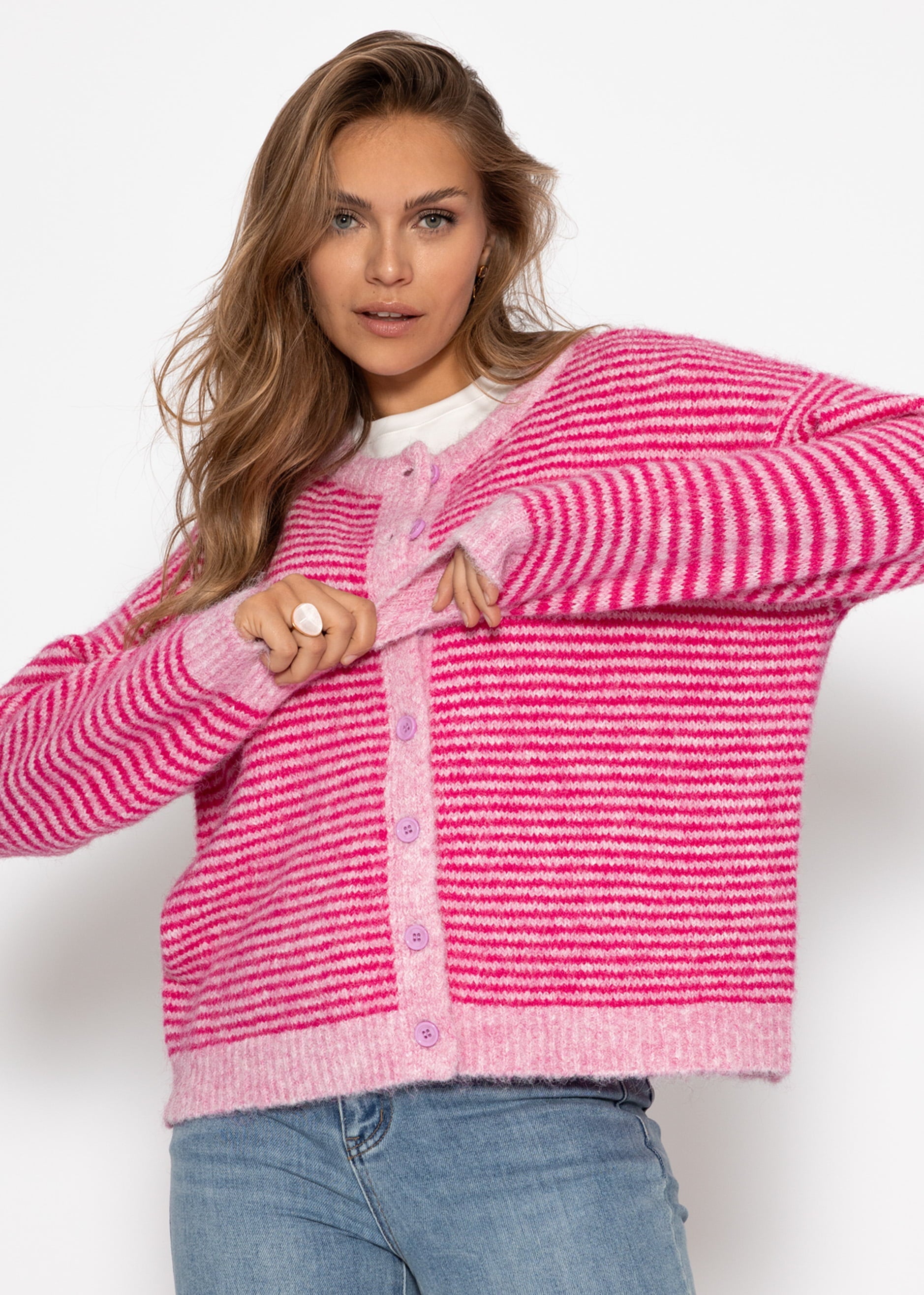 Gestreifter Cardigan - pink – Bekleidung > Cardigans | FormaLuxe