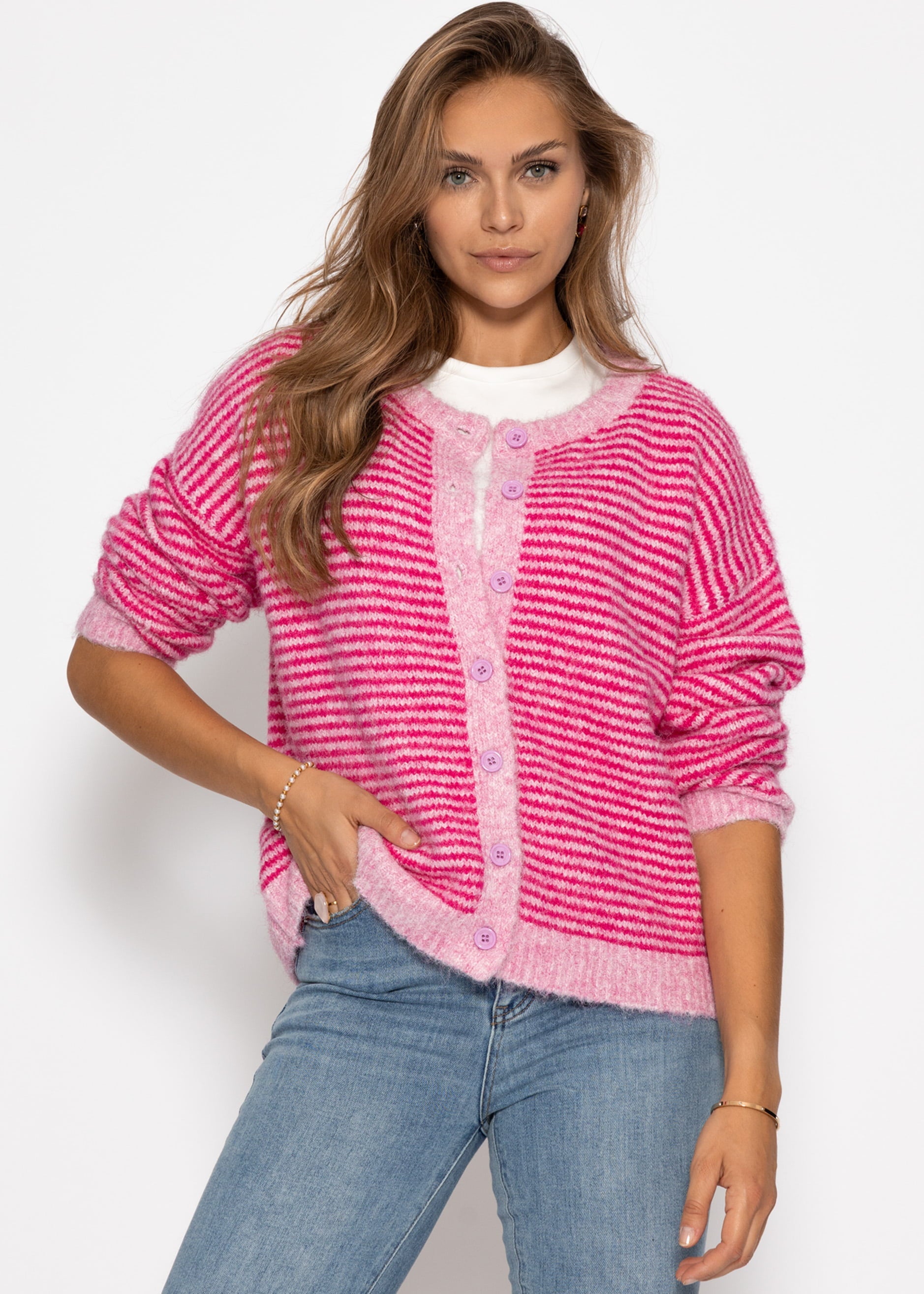 Gestreifter Cardigan - pink – Bekleidung > Cardigans | FormaLuxe