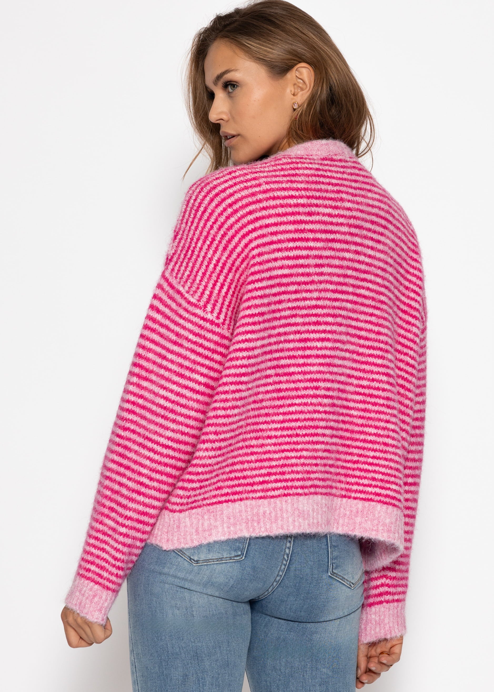 Gestreifter Cardigan - pink – Bekleidung > Cardigans | FormaLuxe