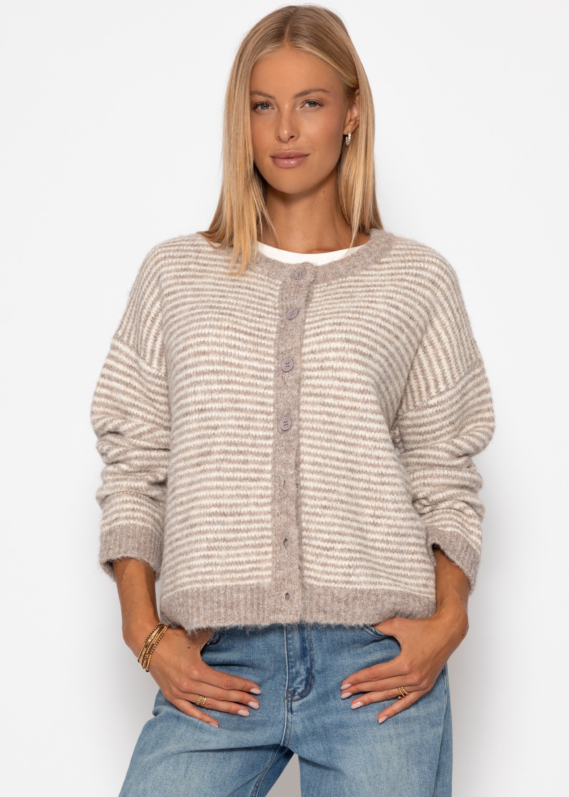 Gestreifter Cardigan - taupe – Bekleidung > Cardigans | FormaLuxe