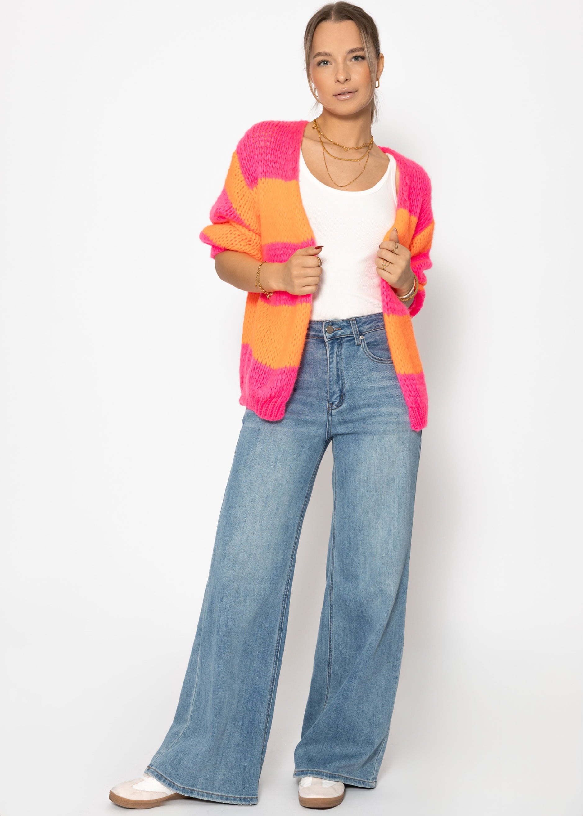 Gestreifter oversize Cardigan - pink-orange – Bekleidung > Cardigans | FormaLuxe