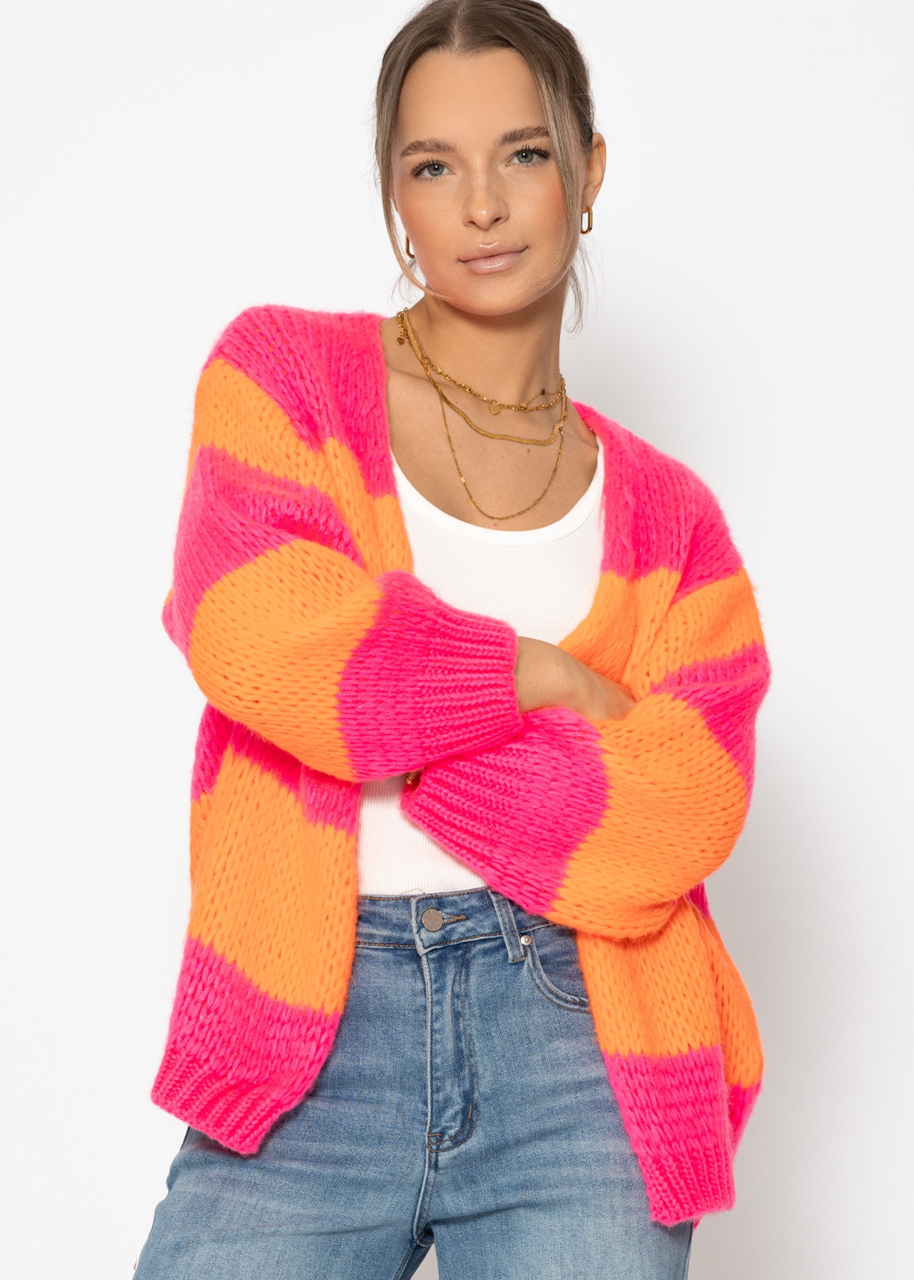Gestreifter oversize Cardigan - pink-orange – Bekleidung > Cardigans | FormaLuxe