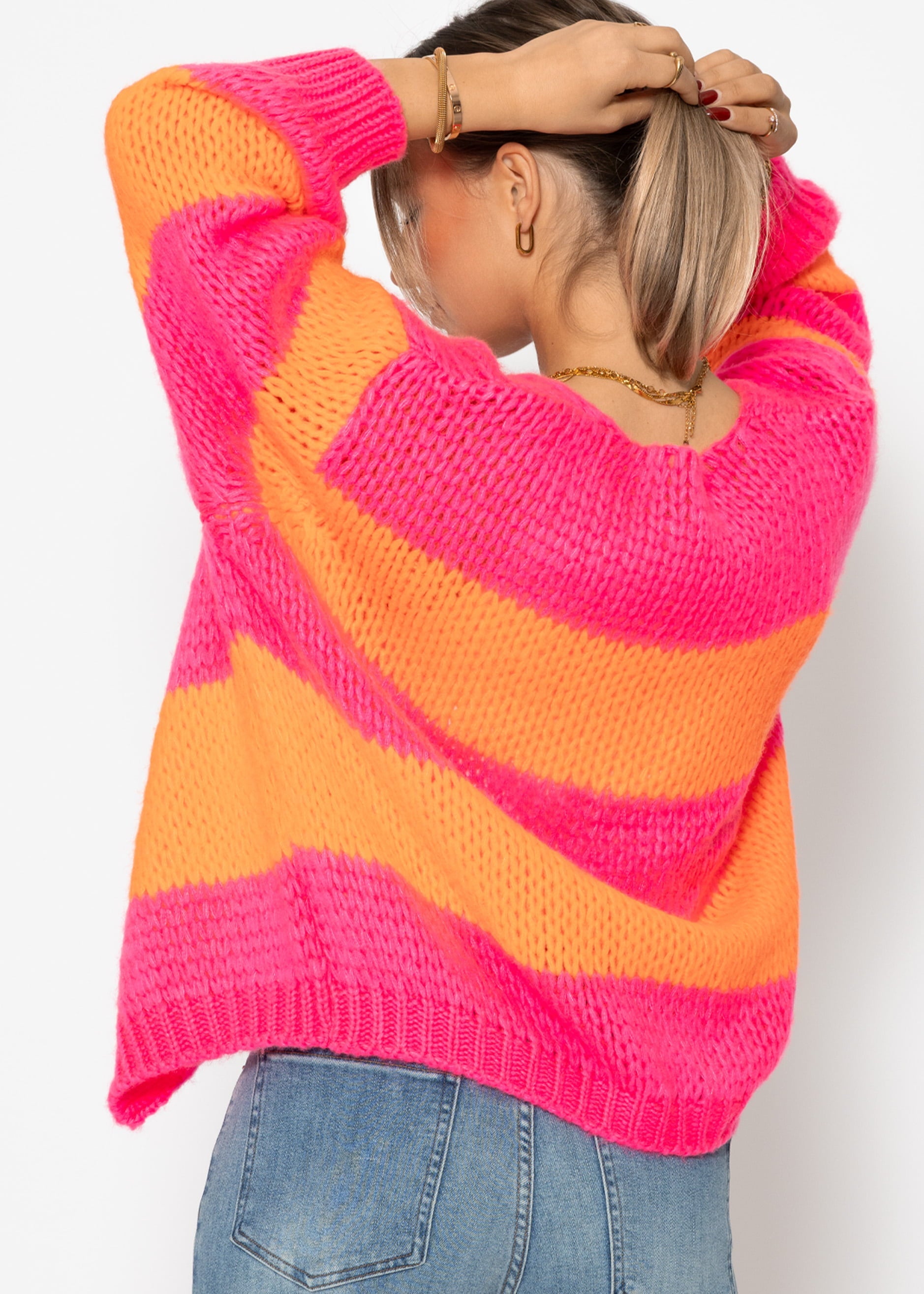 Gestreifter oversize Cardigan - pink-orange – Bekleidung > Cardigans | FormaLuxe