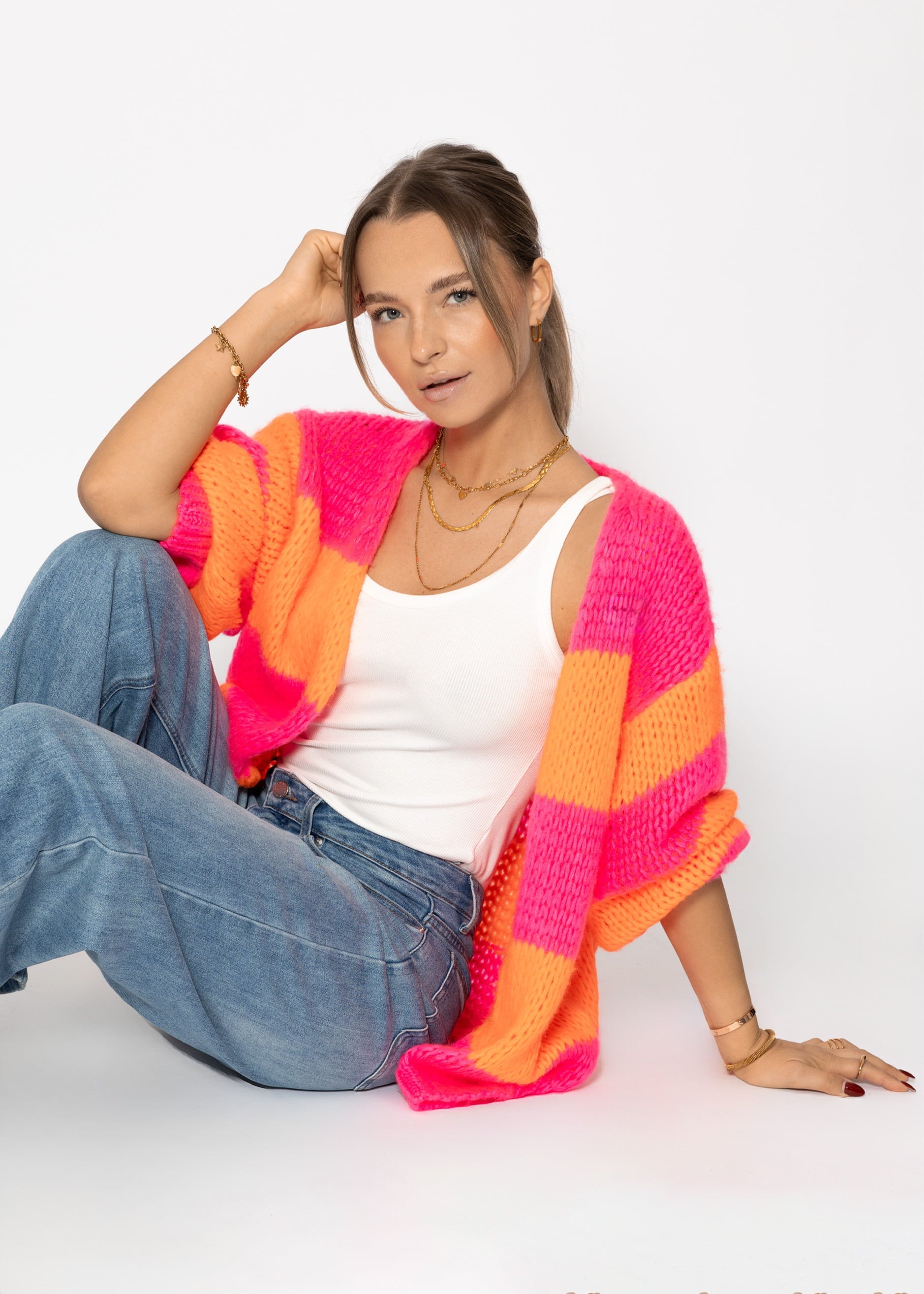 Gestreifter oversize Cardigan - pink-orange – Bekleidung > Cardigans | FormaLuxe