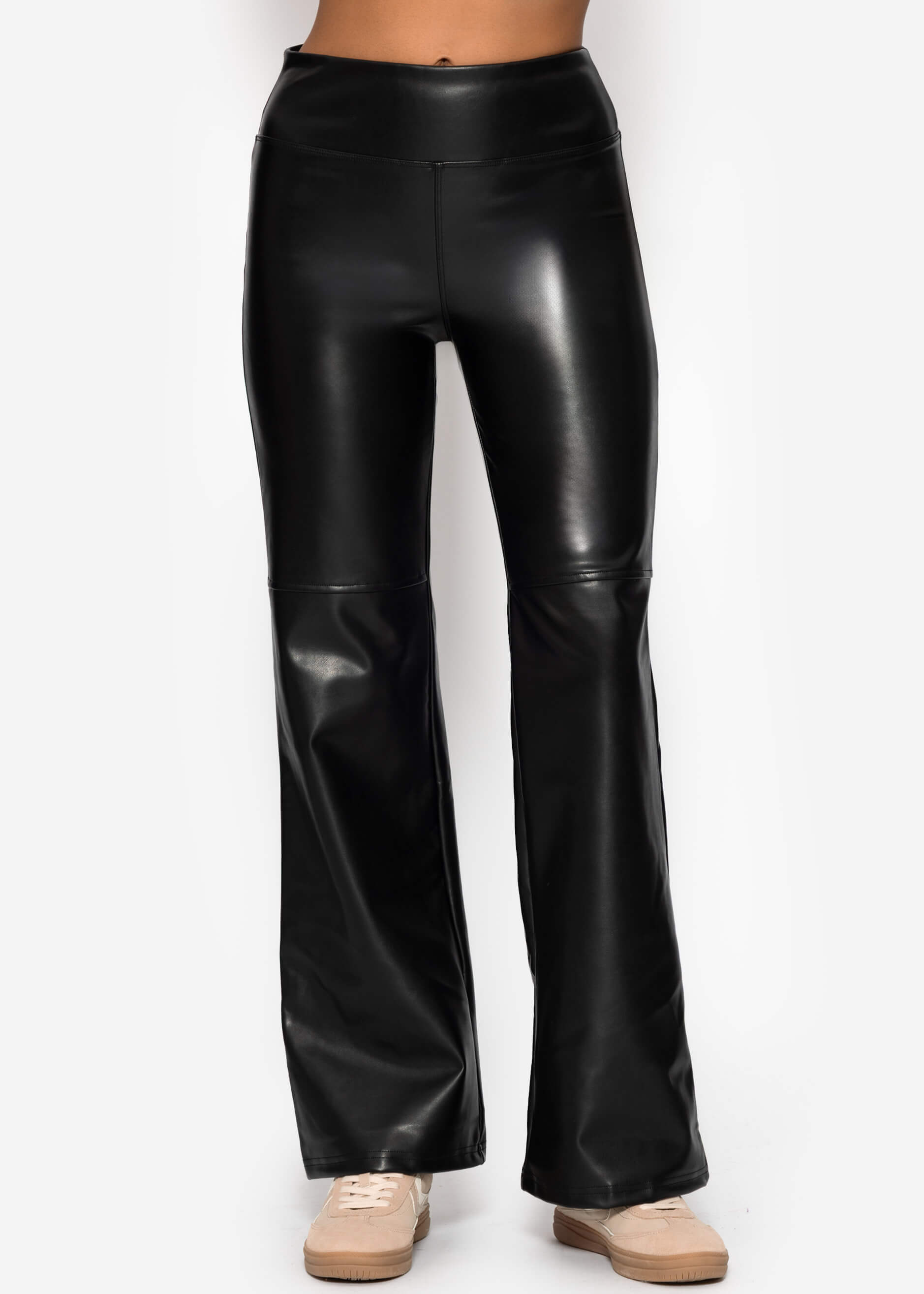 High-Rise Flared Thermo Kunstleder Leggings mit breitem Bund - schwarz – Bekleidung > Leggings > Thermo | FormaLuxe