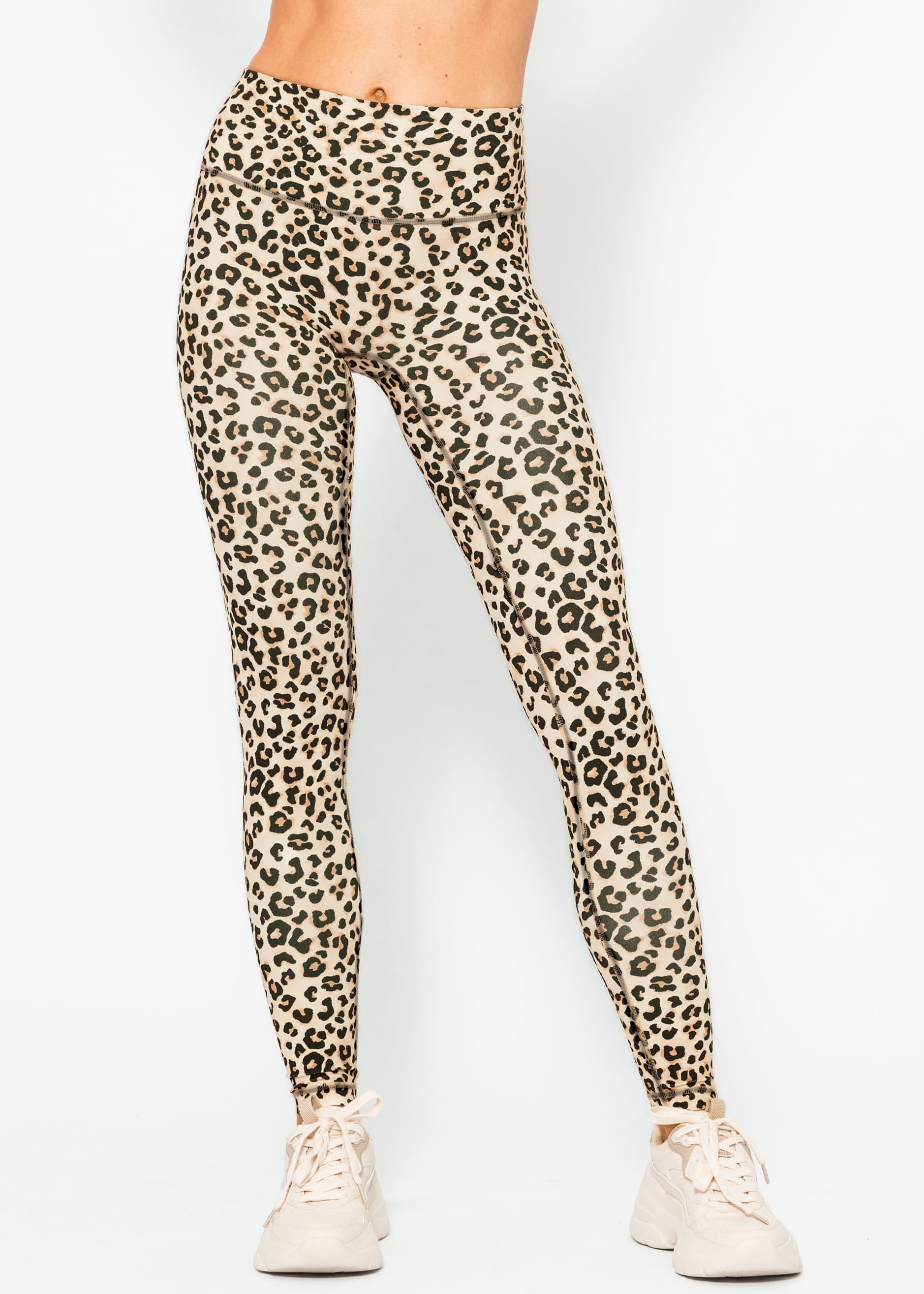 High Waist Sportleggings mit Leo-Print - beige – Bekleidung > Sportbekleidung > Sport-Leggings | FormaLuxe