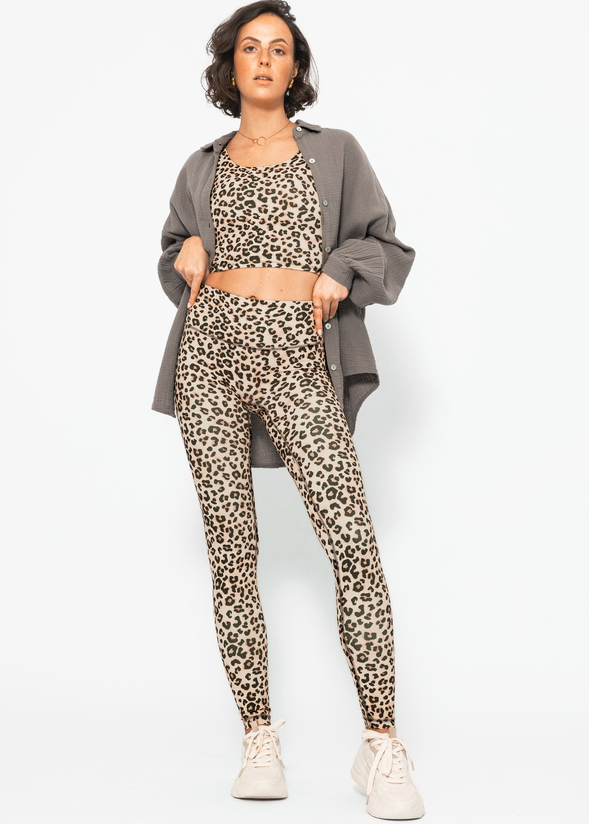 High Waist Sportleggings mit Leo-Print - beige – Bekleidung > Sportbekleidung > Sport-Leggings | FormaLuxe