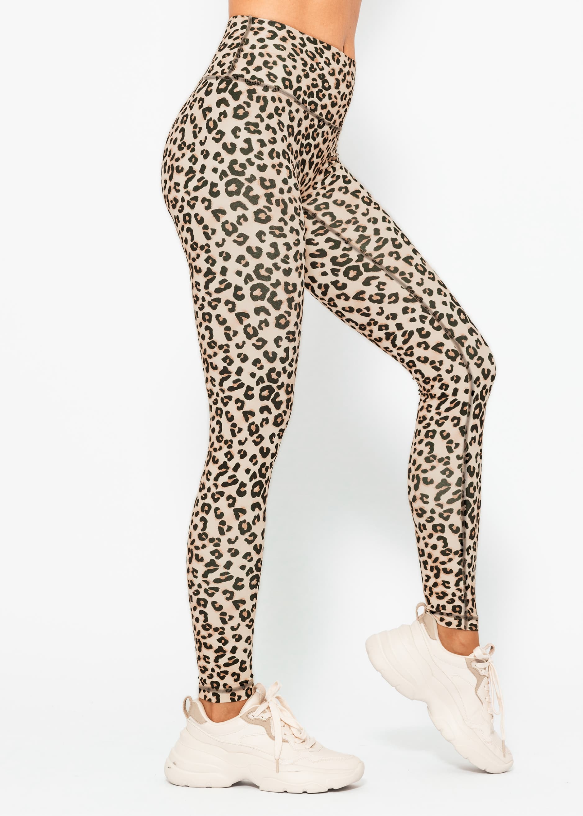 High Waist Sportleggings mit Leo-Print - beige – Bekleidung > Sportbekleidung > Sport-Leggings | FormaLuxe