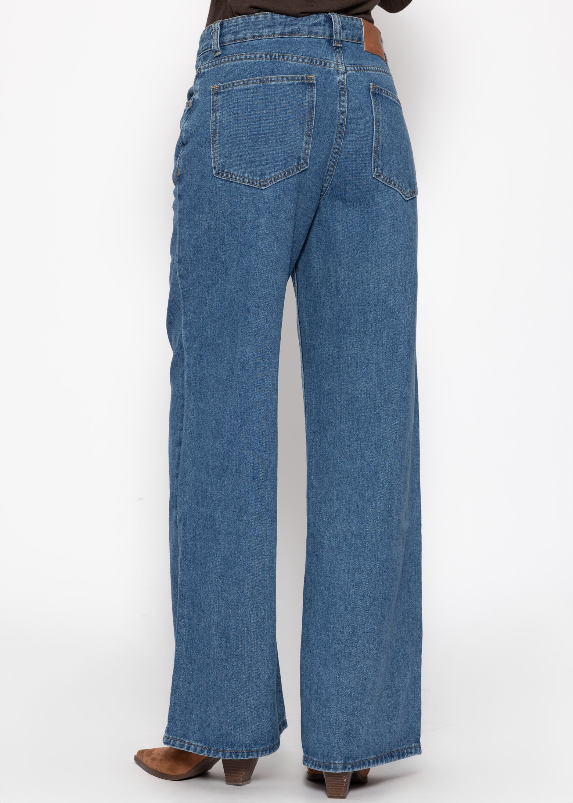 Highwaist Jeans mit diagonalem Reißverschluss - blau – Bekleidung > Jeans | FormaLuxe