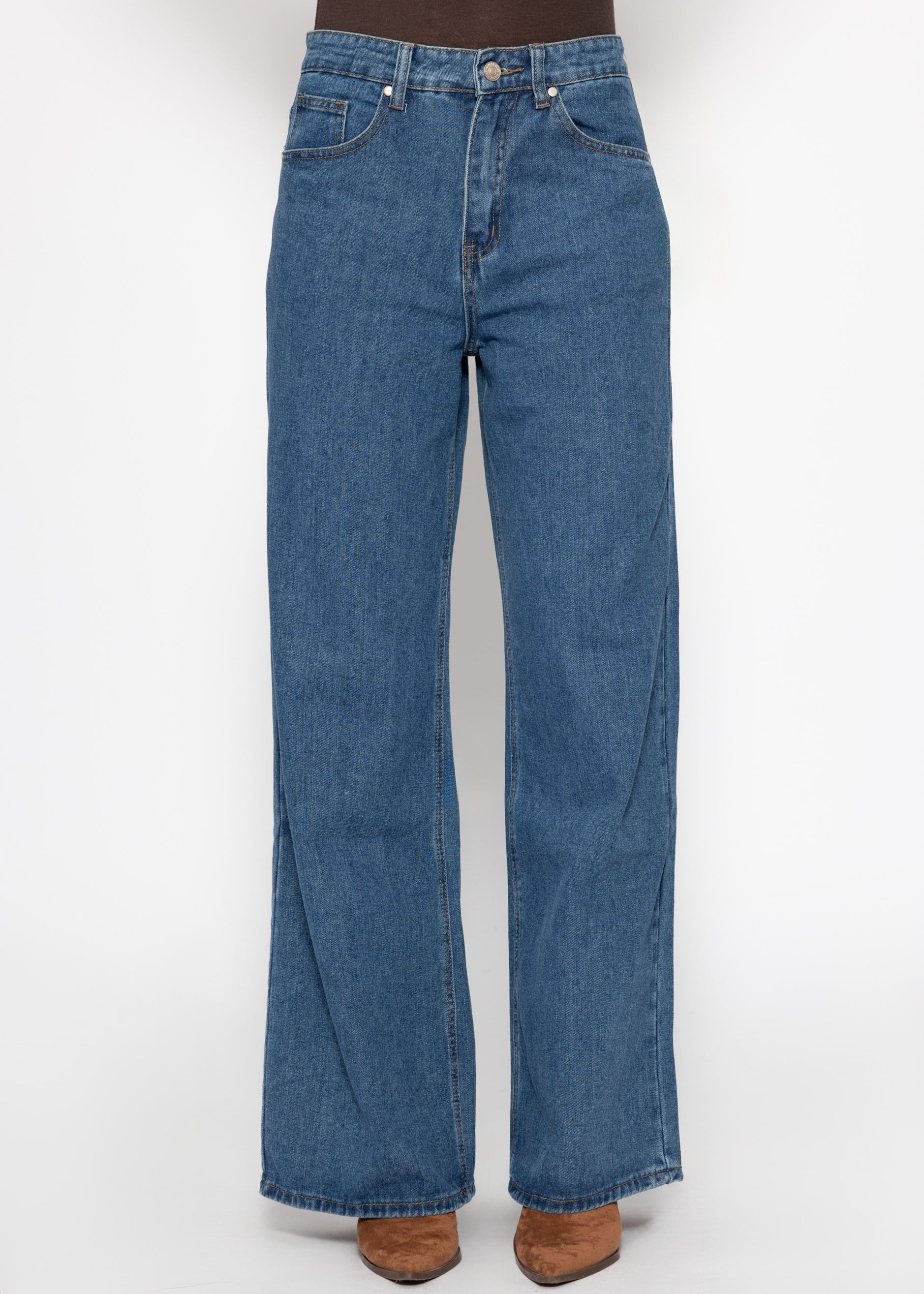 Highwaist Jeans mit diagonalem Reißverschluss - blau – Bekleidung > Jeans | FormaLuxe
