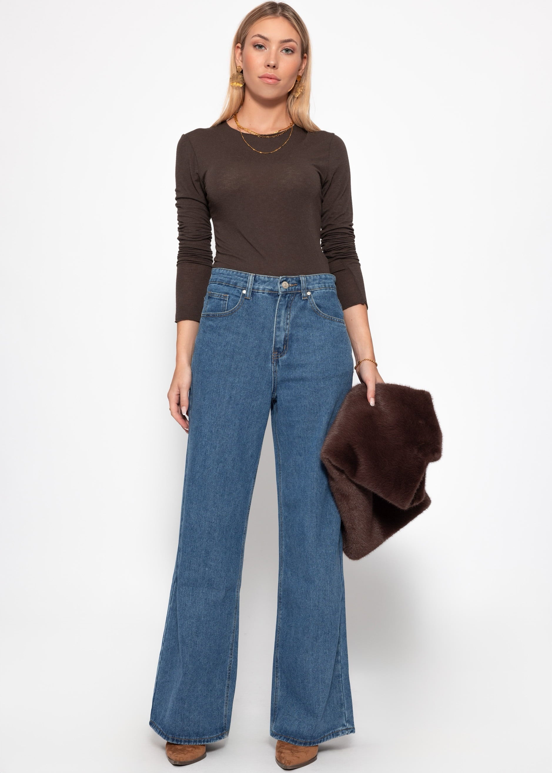 Highwaist Jeans mit diagonalem Reißverschluss - blau – Bekleidung > Jeans | FormaLuxe