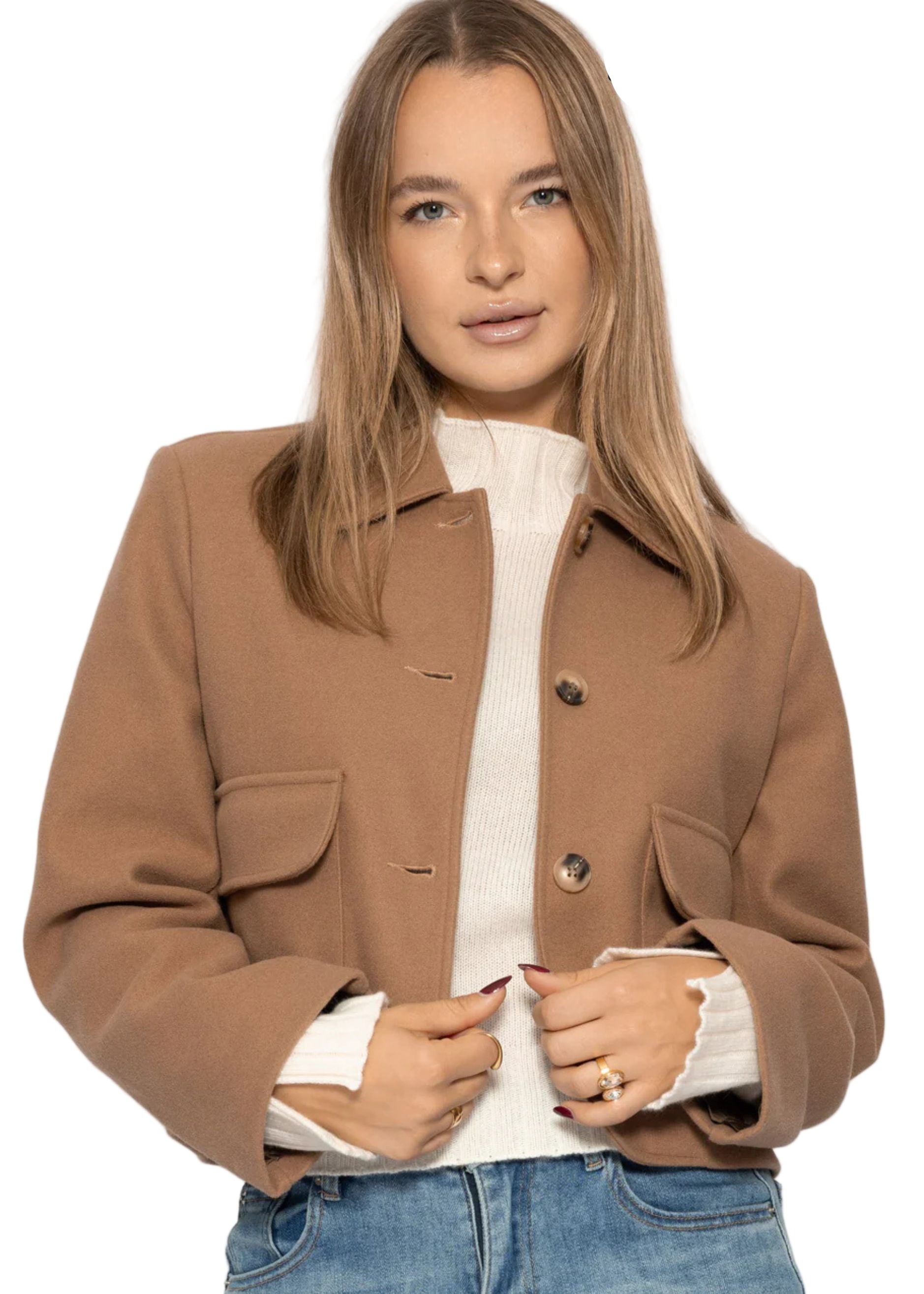 Kurze Jacke mit aufgesetzten Taschen - camel – Bekleidung > Jacken | FormaLuxe
