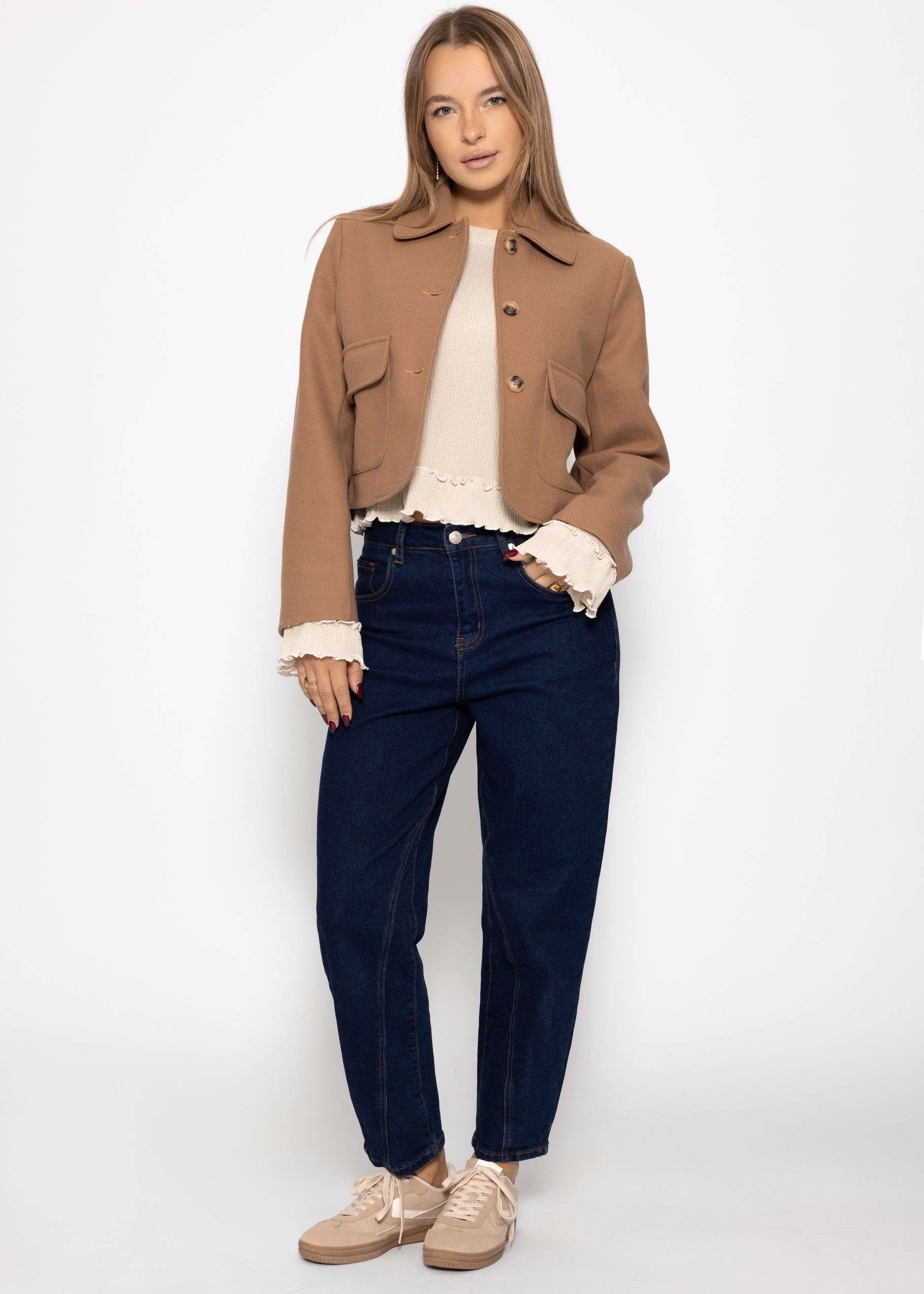 Langarmshirt mit Volants - beige – Bekleidung > Langarmshirts | FormaLuxe
