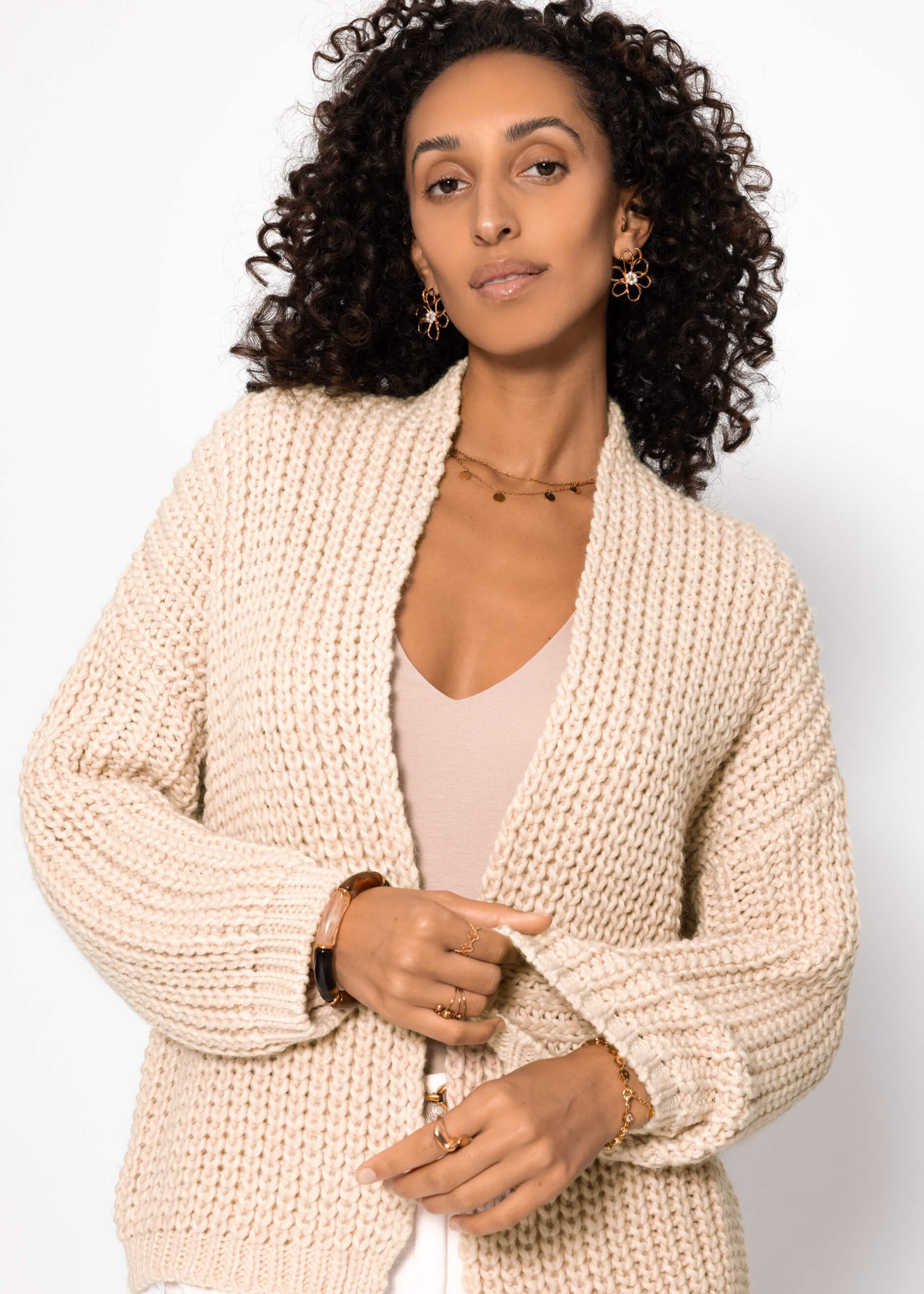Offener Grobstrick-Cardigan - beige – Bekleidung > Cardigans | FormaLuxe