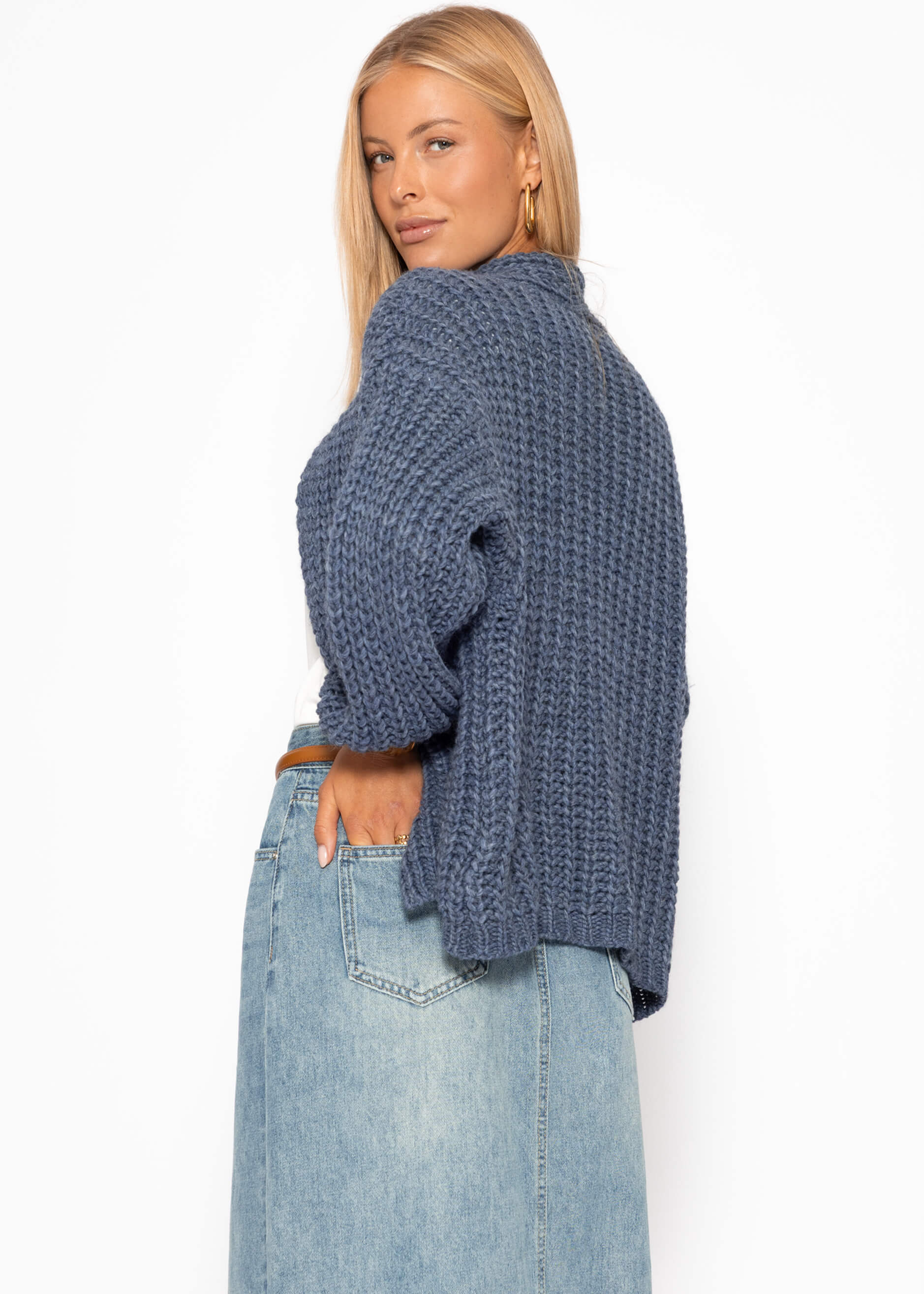 Offener Grobstrick-Cardigan - blau – Bekleidung > Pullover | FormaLuxe