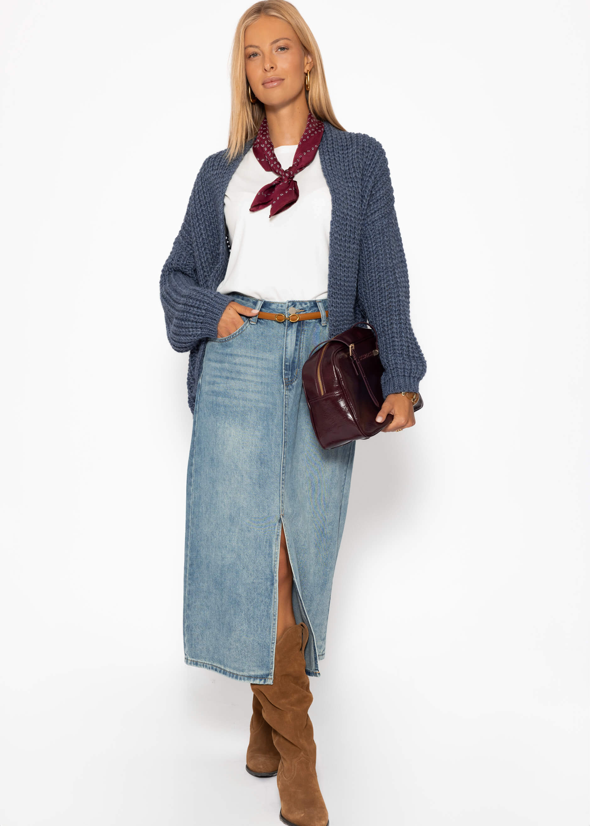 Offener Grobstrick-Cardigan - blau – Bekleidung > Pullover | FormaLuxe