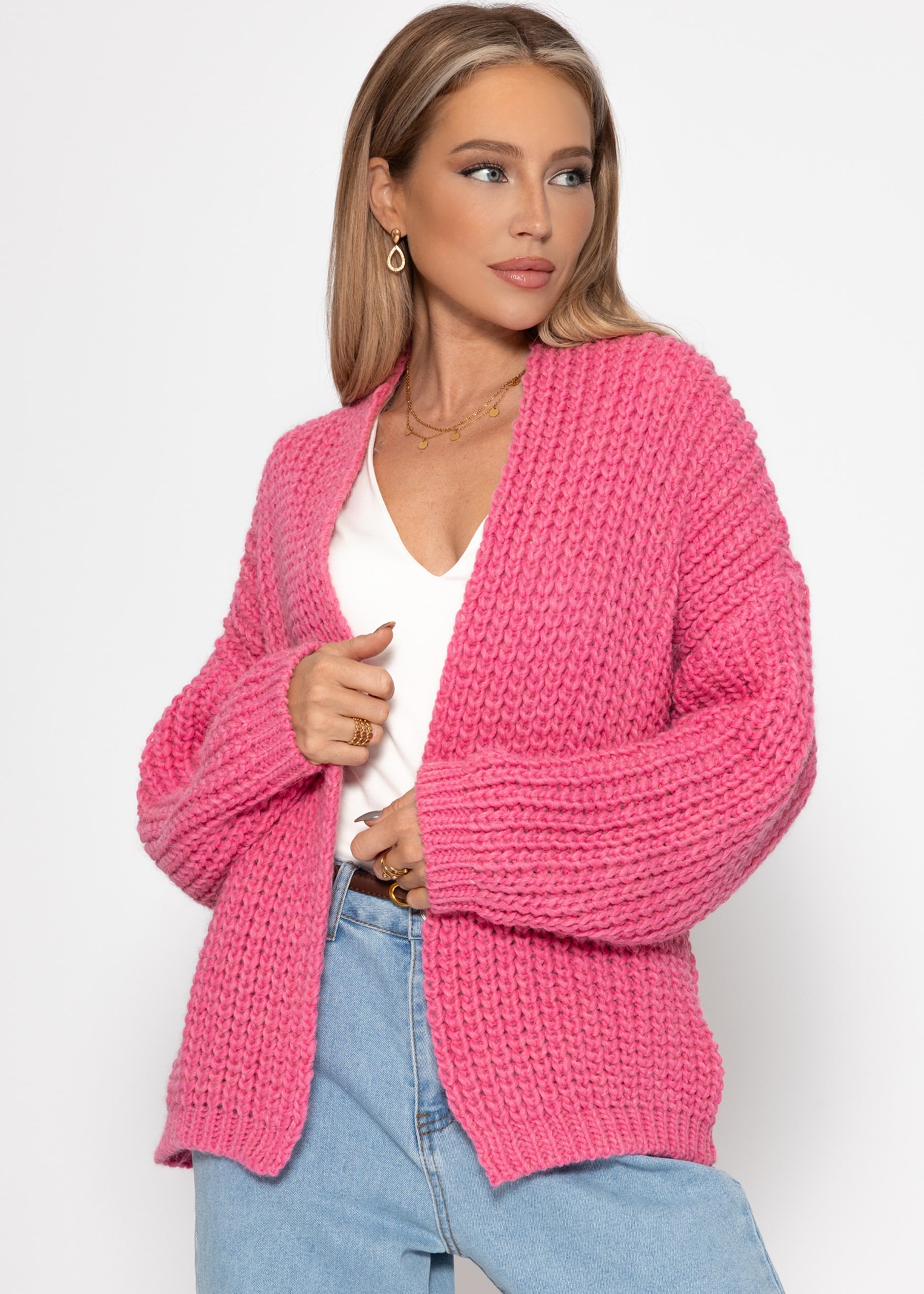 Offener Grobstrick-Cardigan - pink – Bekleidung > Cardigans | FormaLuxe
